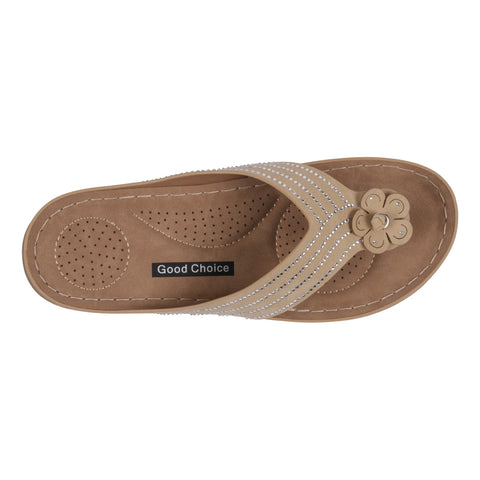Women's Amari Nude Flower Thong Flat Comfort Sandals