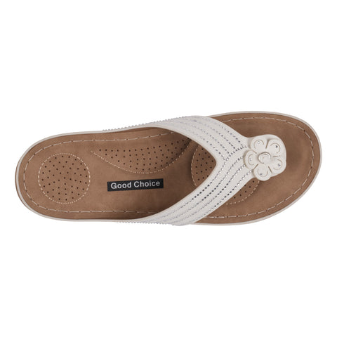 Women's Amari White Flower Thong Flat Comfort Sandals
