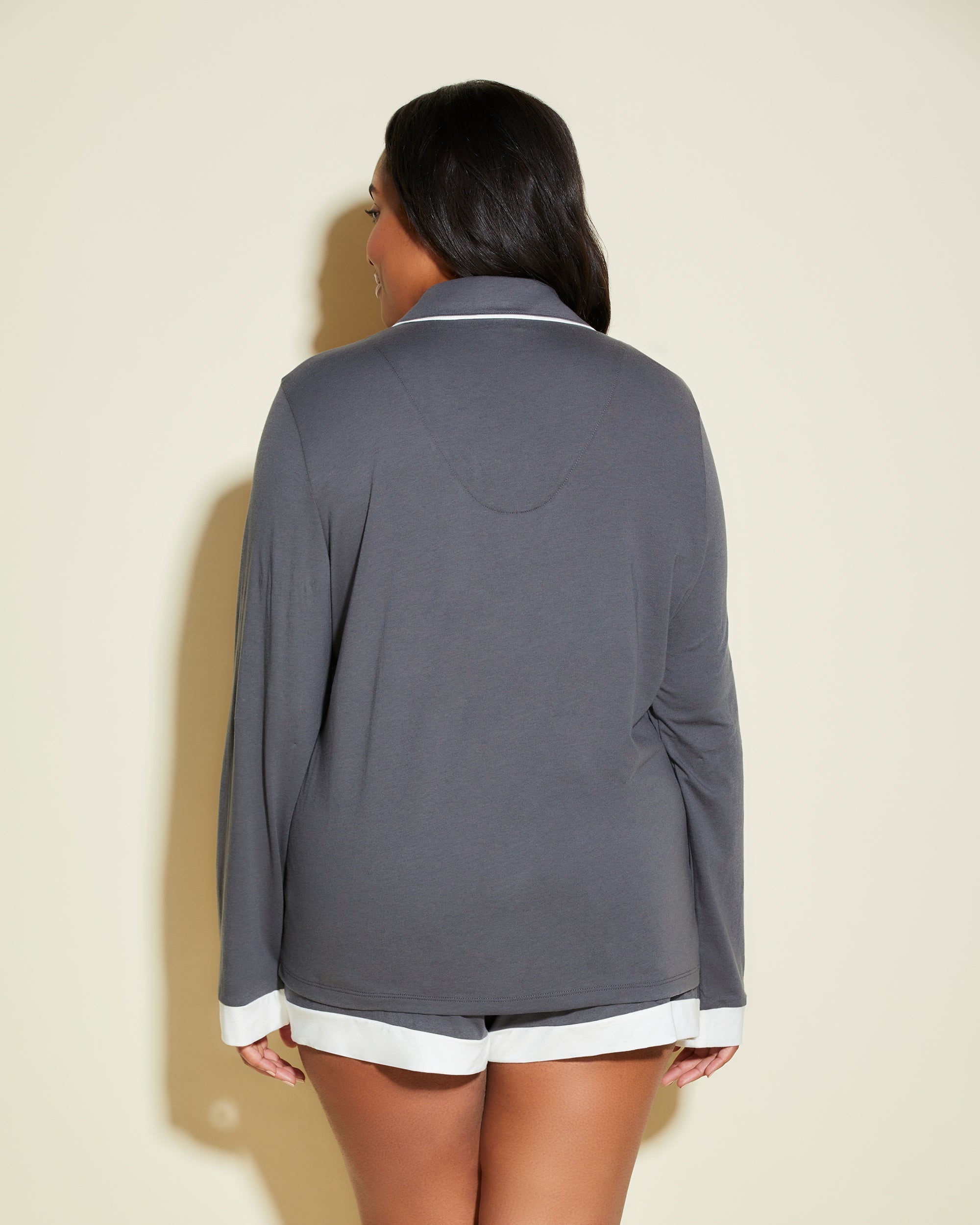  Cosabella Long Sleeve Top & Boxer Pajama Set - Anthracite/Ivory - Bonton