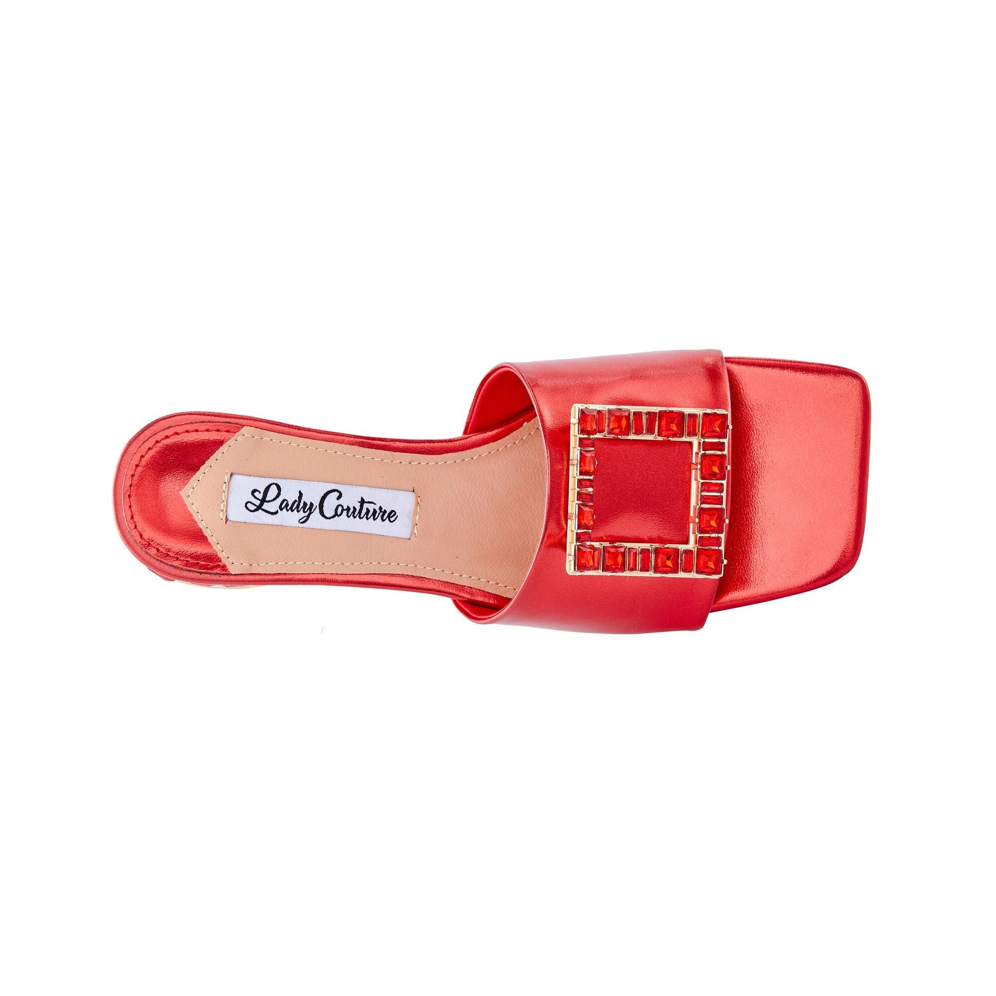  Lady Couture Amore Amore Metallic Jewel Slide - Red - Bonton