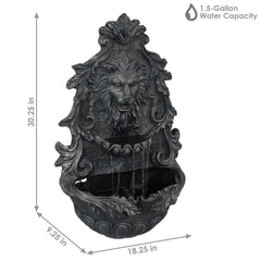 30"H Solar-Powered with Battery Pack Polyresin Stoic Courage Lion Head Wall-Mount Fountain