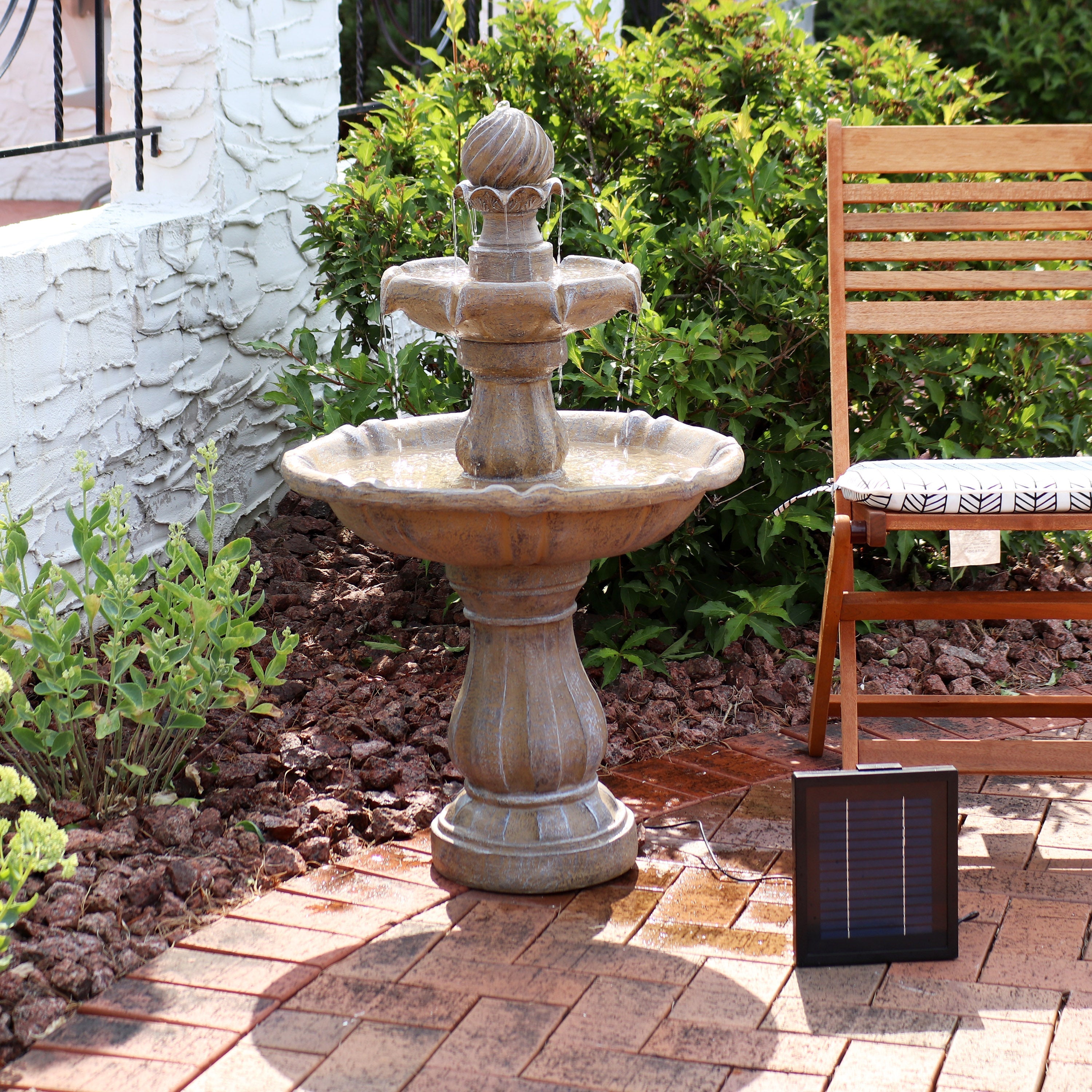  Sunnydaze Decor 2-Tier Solar Powered Water Fountain 35