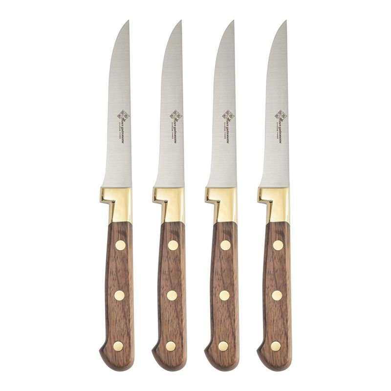  Au Nain Prince Gastronome Rose Wood Steak Knife Set - Wood and Gold Brass - Bonton