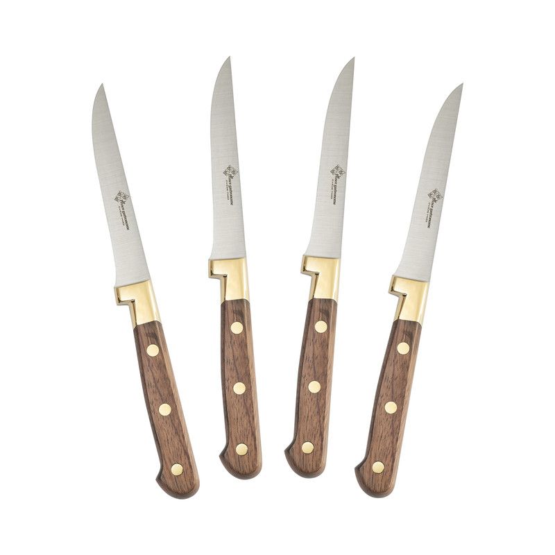  Au Nain Prince Gastronome Rose Wood Steak Knife Set - Wood and Gold Brass - Bonton