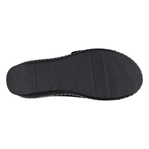 Women's Annora Black Embellished Velcro Wedge Sandals