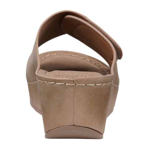 Women's Annora Gold Embellished Velcro Wedge Sandals