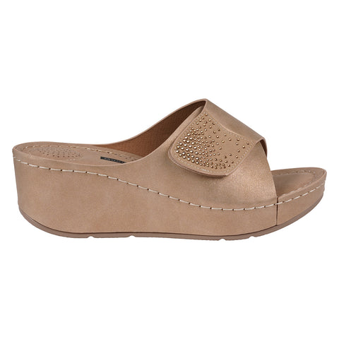 Women's Annora Gold Embellished Velcro Wedge Sandals