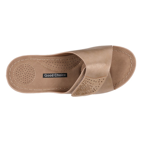 Women's Annora Gold Embellished Velcro Wedge Sandals