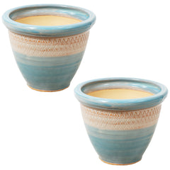 Purlieu Decorative Glazed Ceramic Planters 12" Set of 2