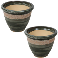 Purlieu Decorative Glazed Ceramic Planters 12" Set of 2