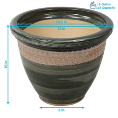 Purlieu Decorative Glazed Ceramic Planters 12" Set of 2