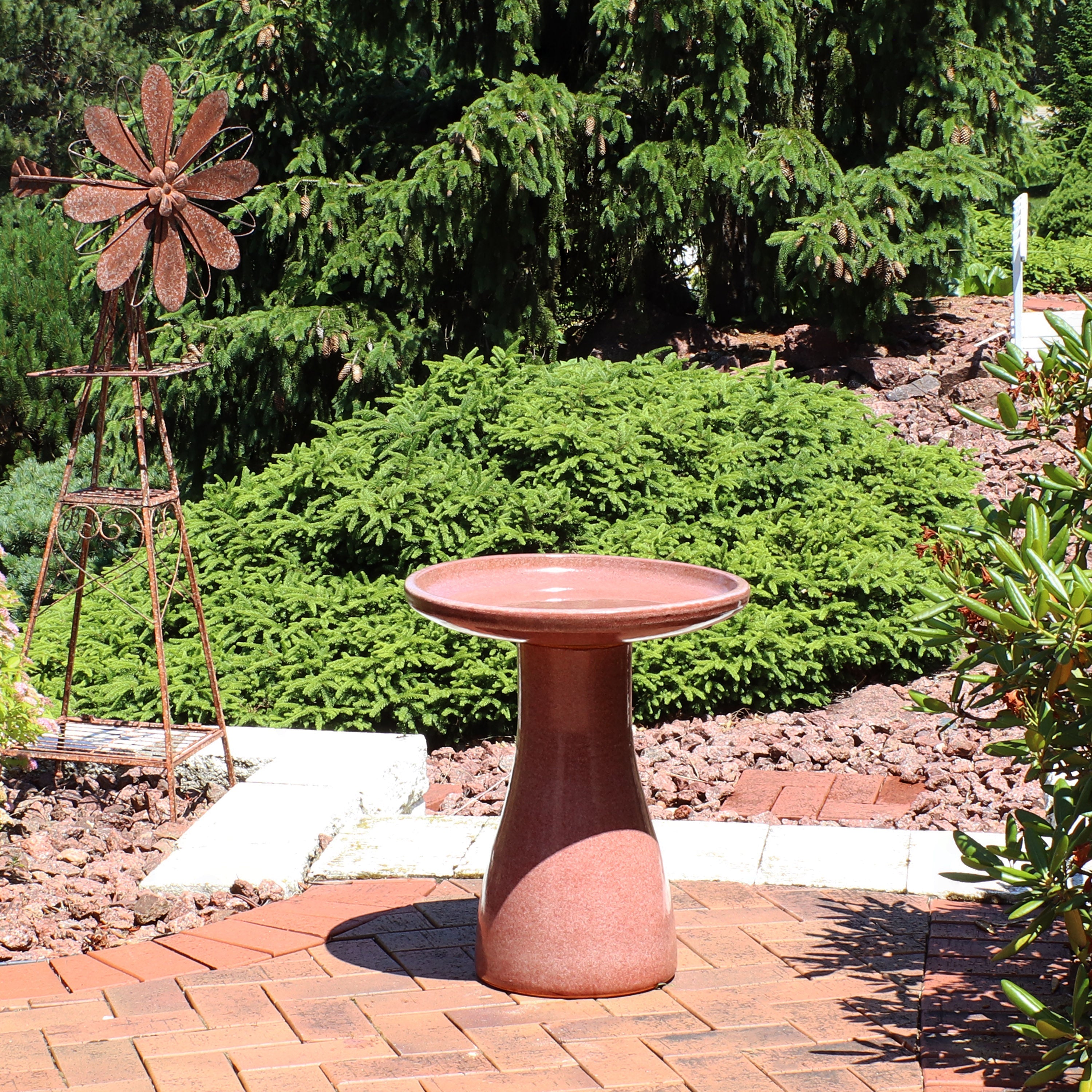  Sunnydaze Decor Weather-Resistant Ceramic Hand-Painted Duo-Tone Bird Bath - Dusty Rose - Bonton