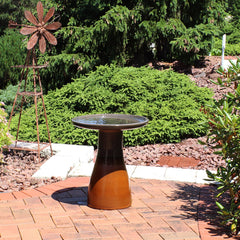 Weather-Resistant Ceramic Hand-Painted Duo-Tone Bird Bath