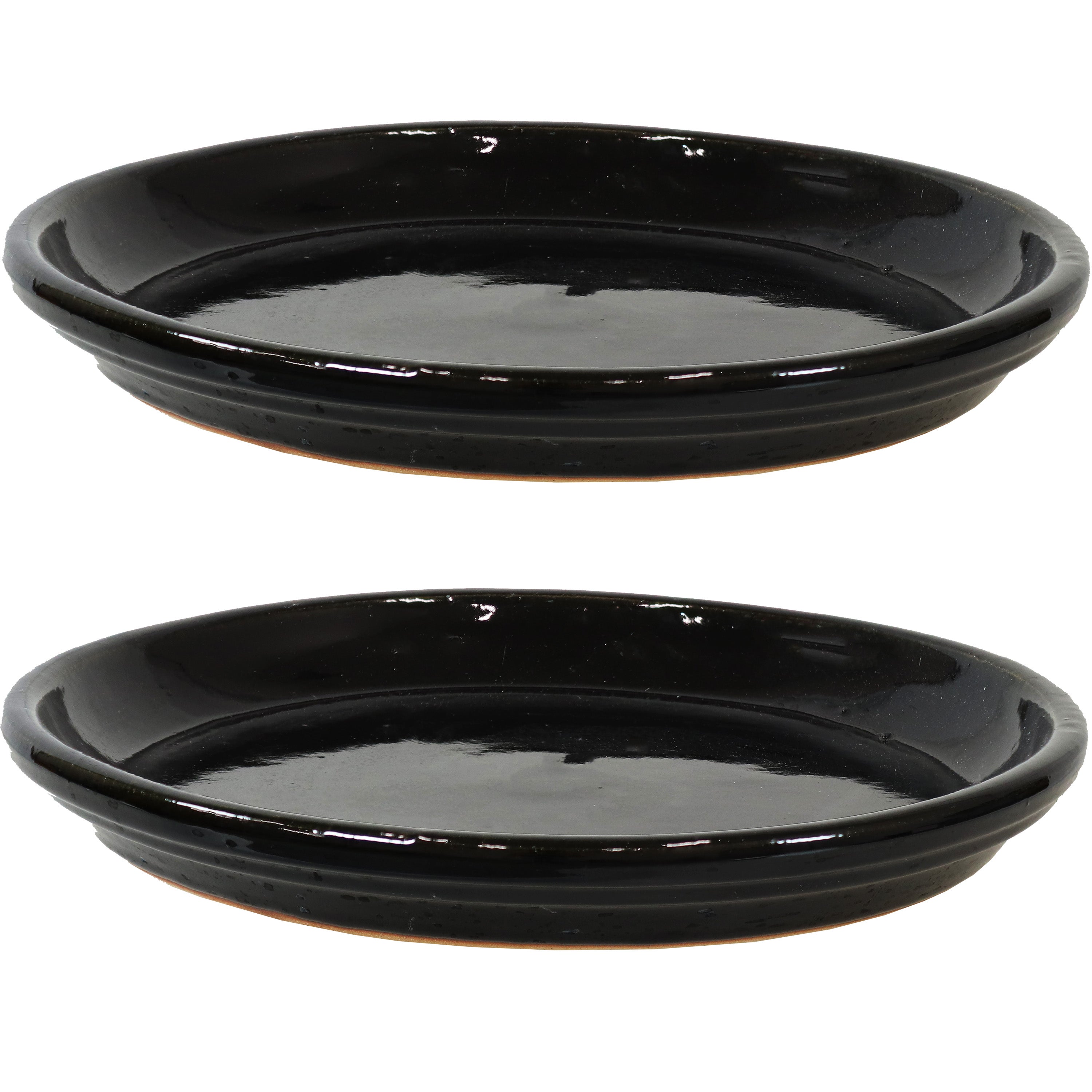  Sunnydaze Decor Ceramic High-Fired Glazed UV and Frost-Resistant Flower Pot Planter Saucers Set of 2 - Obsidian - Bonton