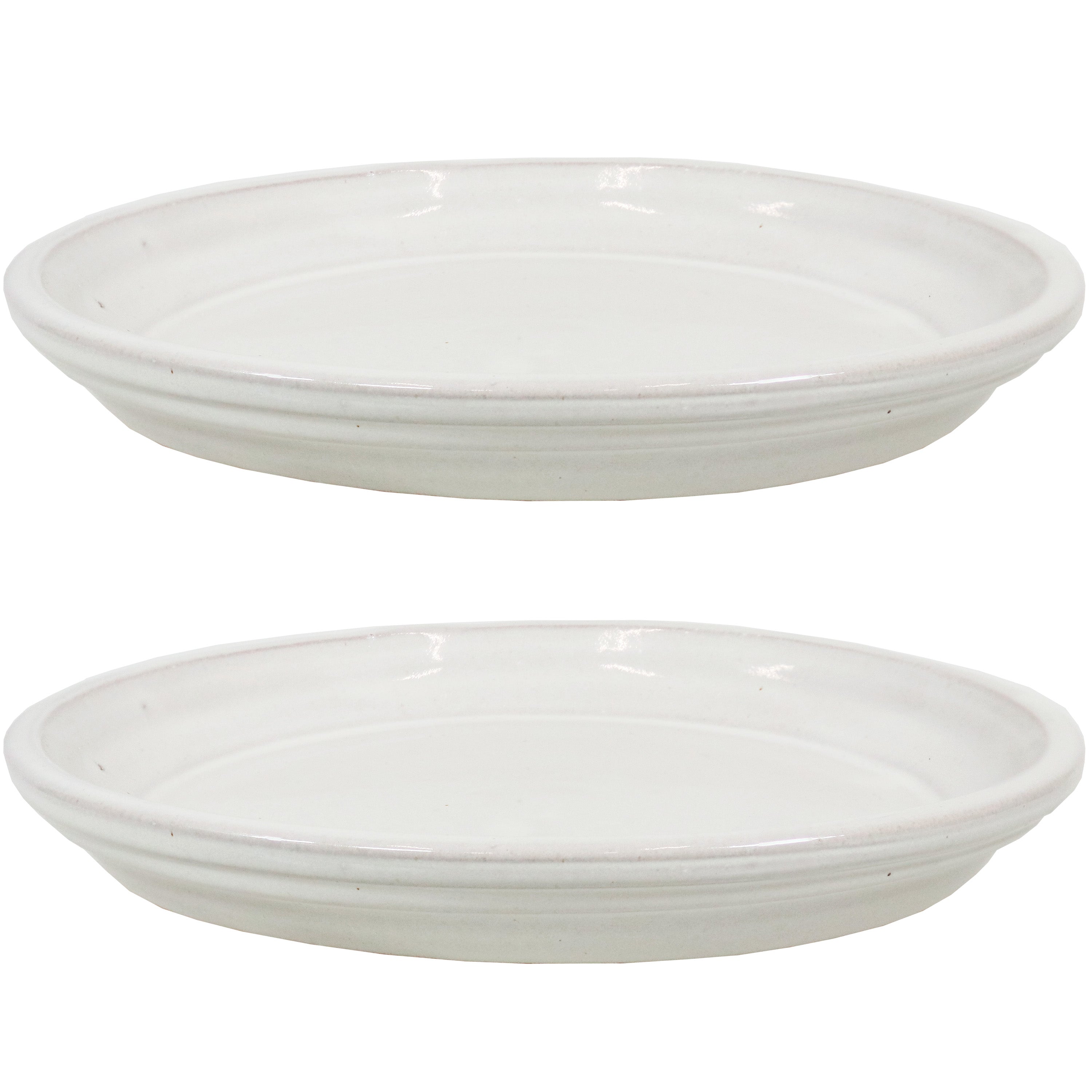  Sunnydaze Decor Ceramic High-Fired Glazed UV and Frost-Resistant Flower Pot Planter Saucers Set of 2 - Pearl - Bonton