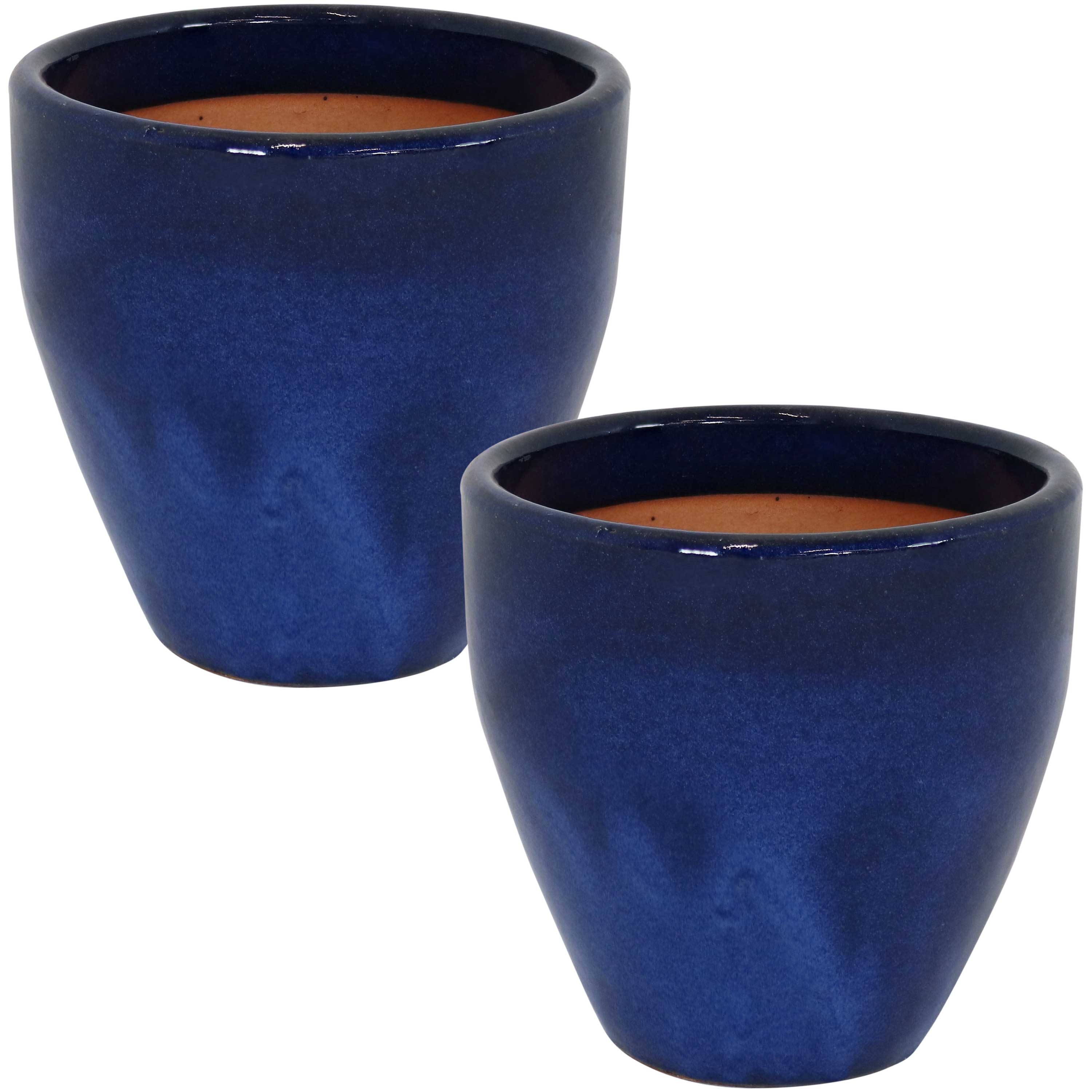  Sunnydaze Decor Resort High-Fired Glazed UV and Frost-Resistant Ceramic Planters with Drainage Holes - 2 Pack - Dark Blue - Bonton