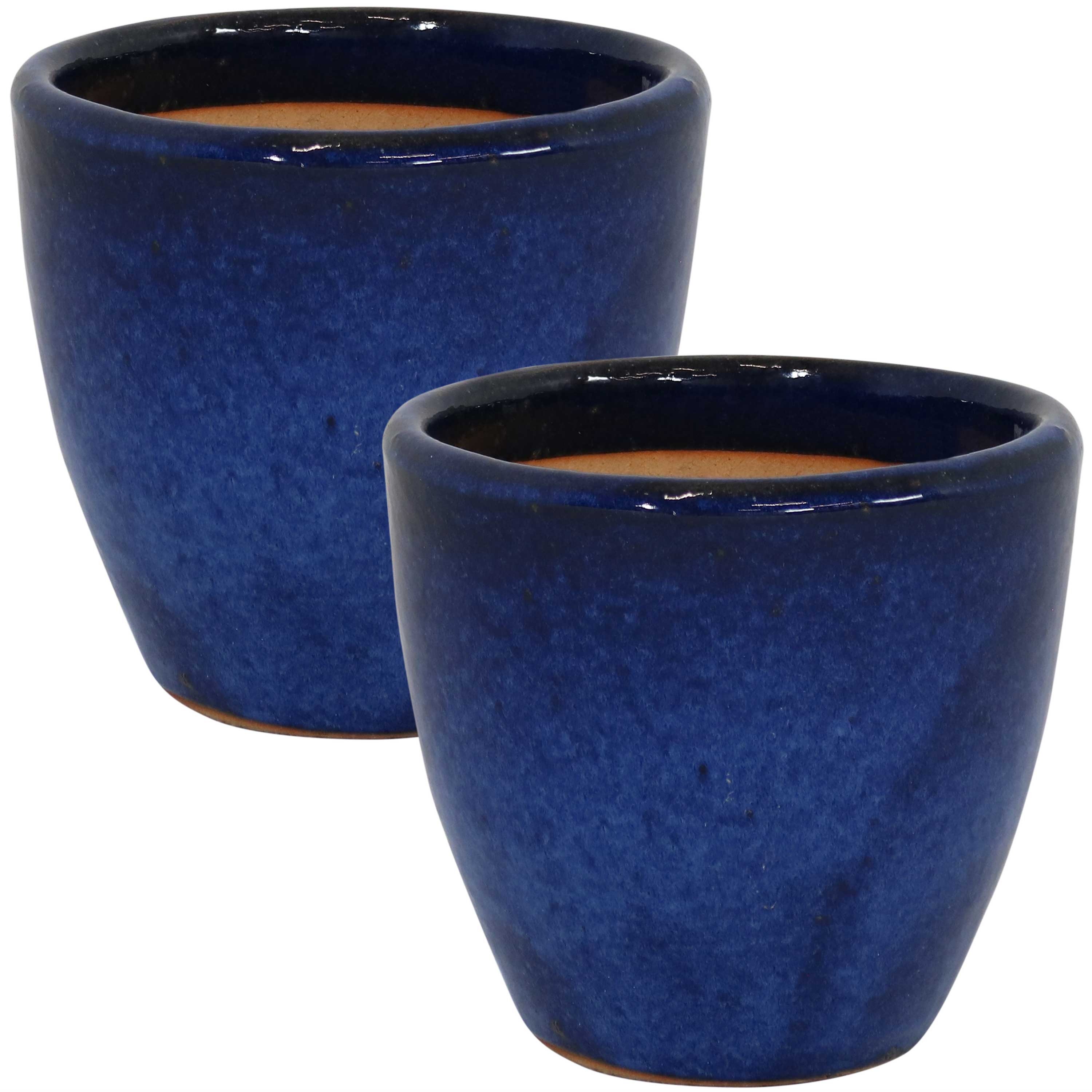  Sunnydaze Decor Resort High-Fired Glazed UV and Frost-Resistant Ceramic Planters with Drainage Holes - 2 Pack - Dark Blue - Bonton