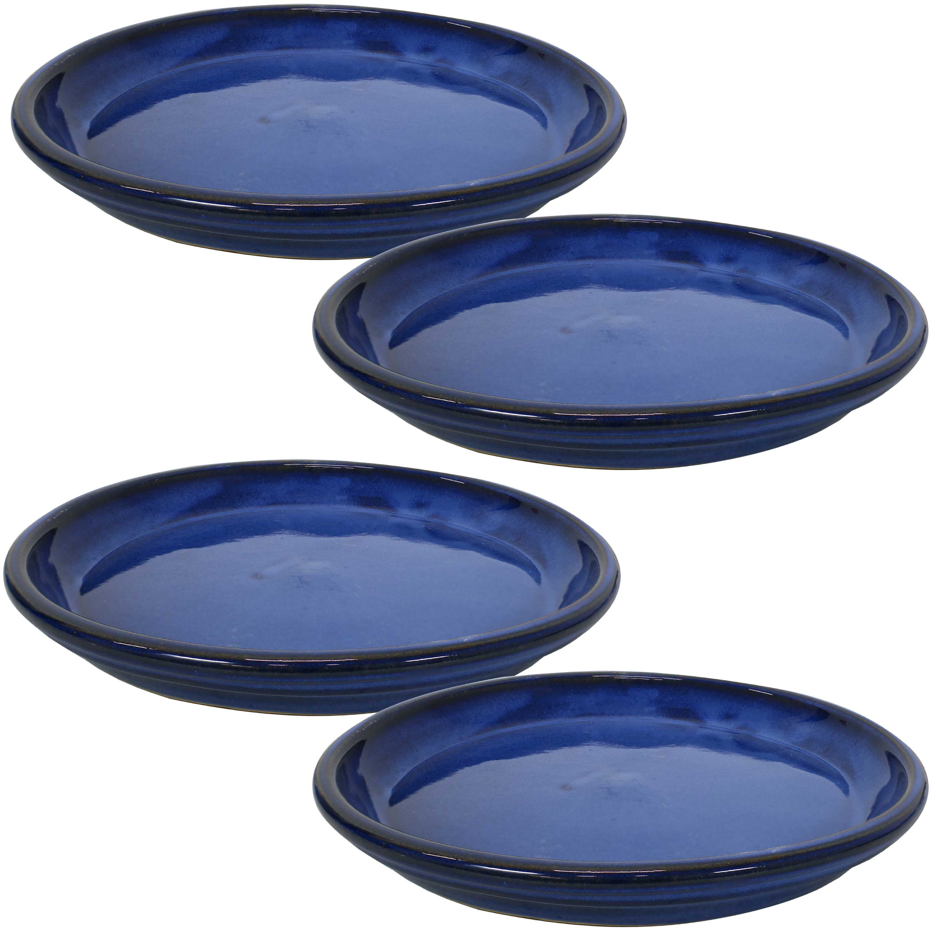  Sunnydaze Decor Ceramic High-Fired Glazed UV-Resistant and Frost-Resistant Flower Pot Planter Saucers Set of 4 - Imperial Blue - Bonton