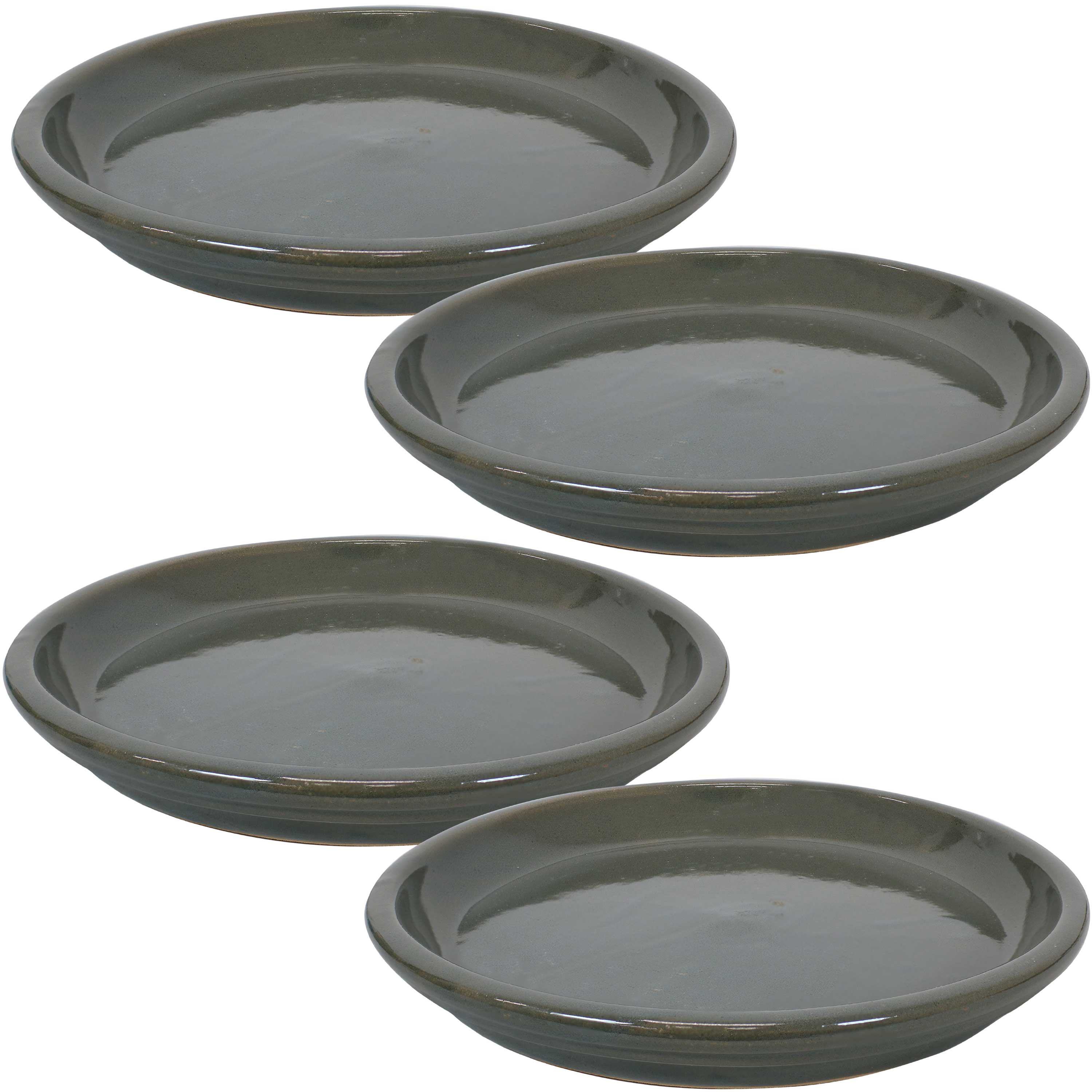  Sunnydaze Decor Ceramic High-Fired Glazed UV-Resistant and Frost-Resistant Flower Pot Planter Saucers Set of 4 - Gray - Bonton