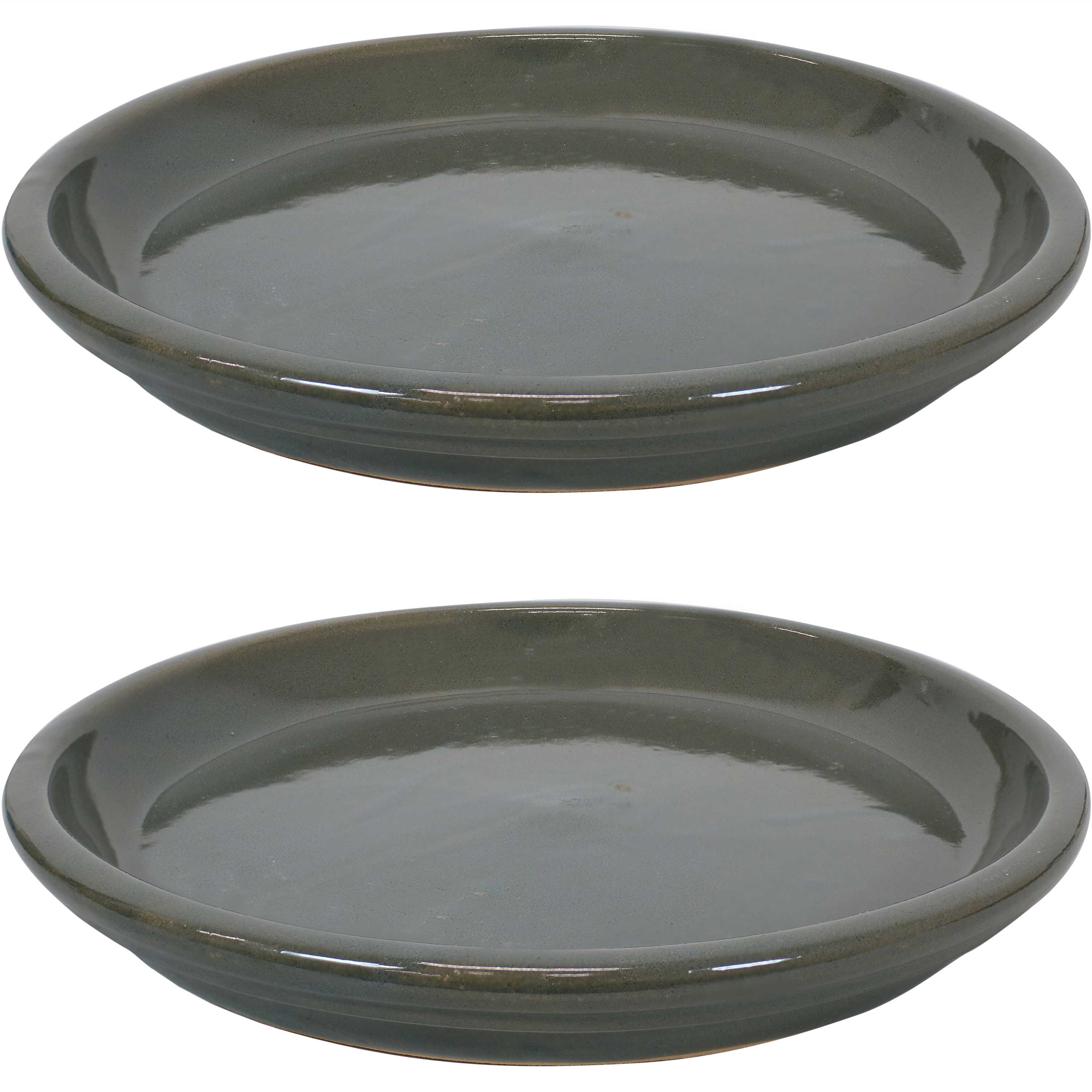  Sunnydaze Decor Ceramic High-Fired Glazed UV and Frost-Resistant Flower Pot Planter Saucers Set of 2 - Gray - Bonton