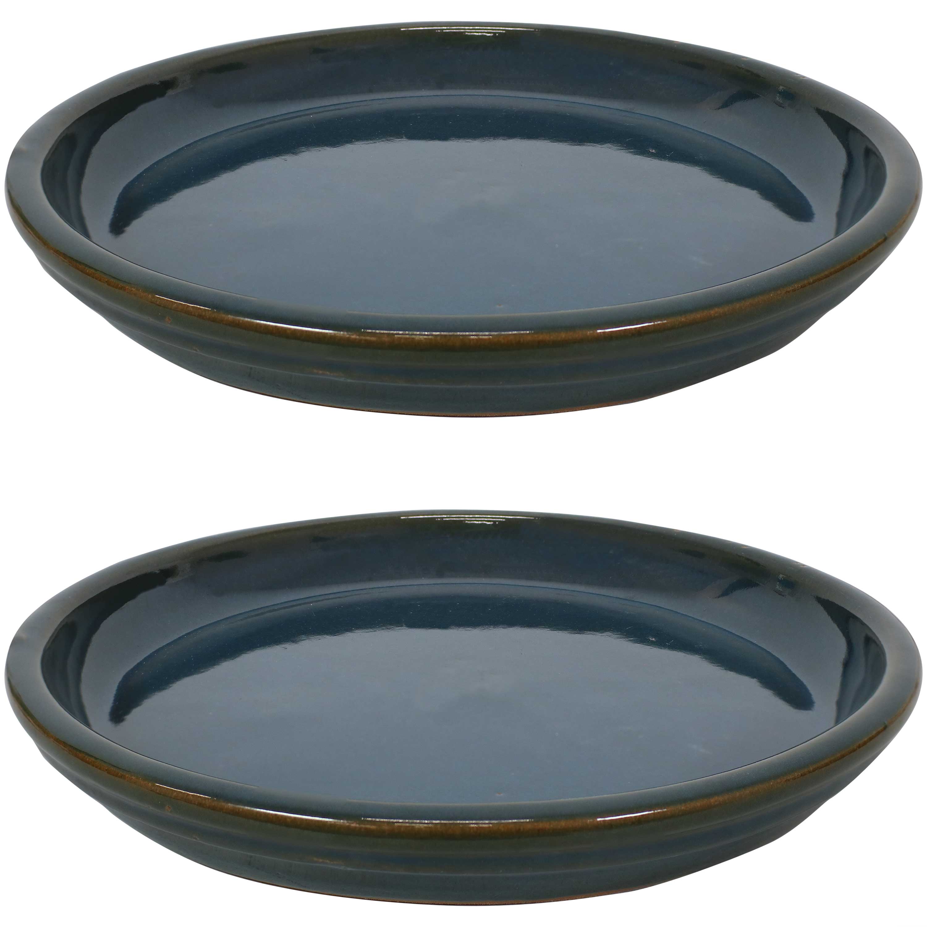  Sunnydaze Decor Ceramic High-Fired Glazed UV and Frost-Resistant Flower Pot Planter Saucers Set of 2 - Imperial Blue - Bonton