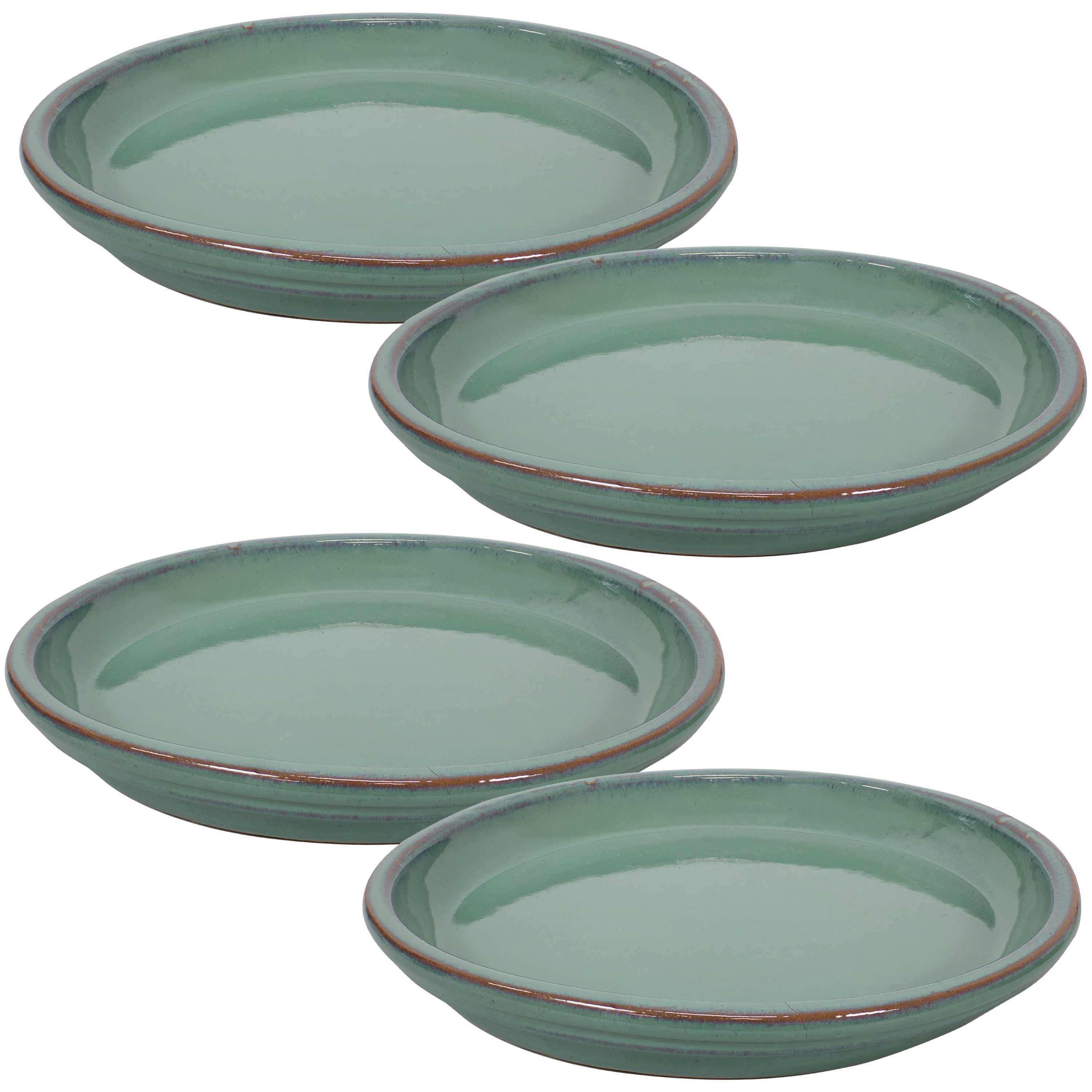  Sunnydaze Decor Ceramic High-Fired Glazed UV-Resistant and Frost-Resistant Flower Pot Planter Saucers Set of 4 - Forest Lake Green - Bonton