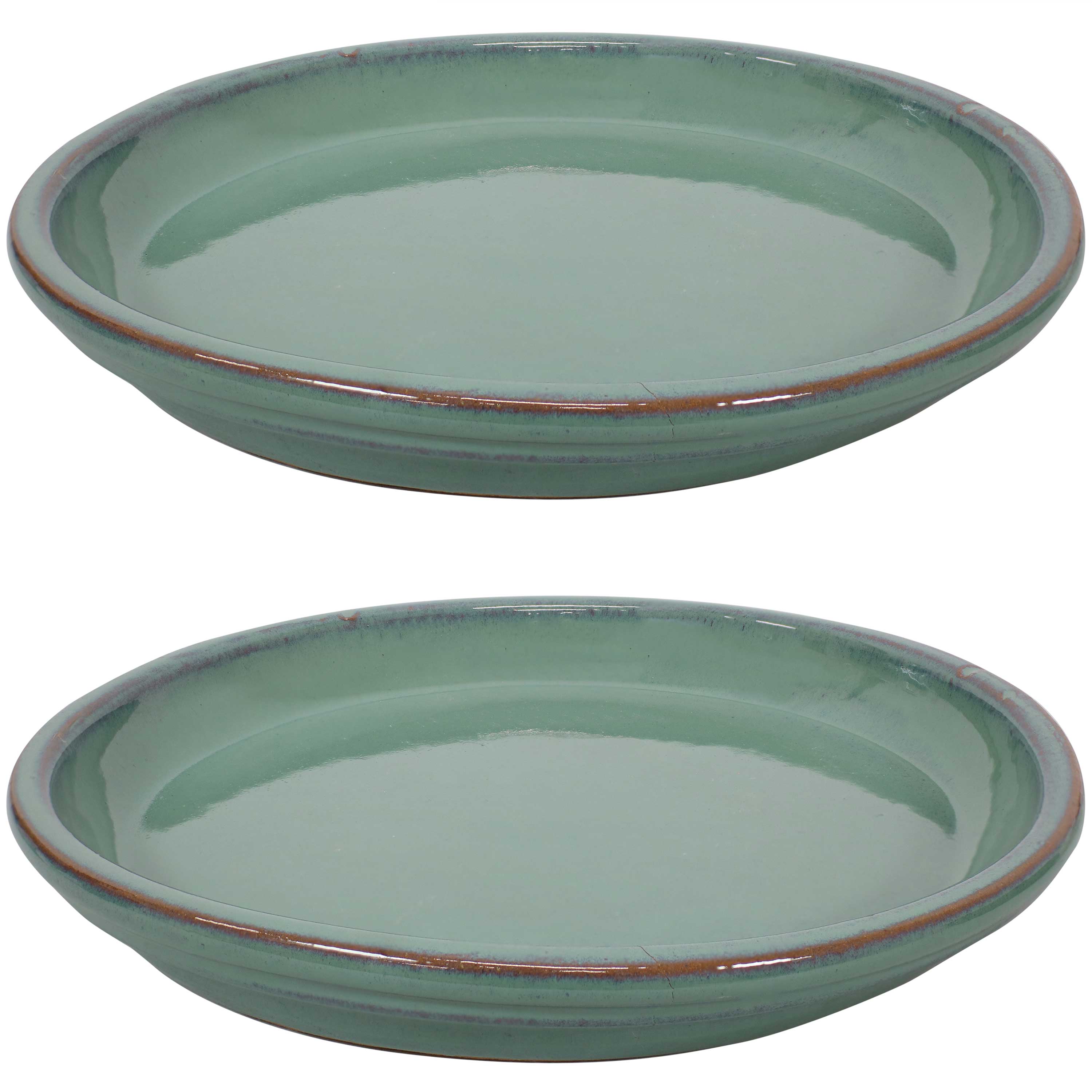  Sunnydaze Decor Ceramic High-Fired Glazed UV and Frost-Resistant Flower Pot Planter Saucers Set of 2 - Obsidian - Bonton