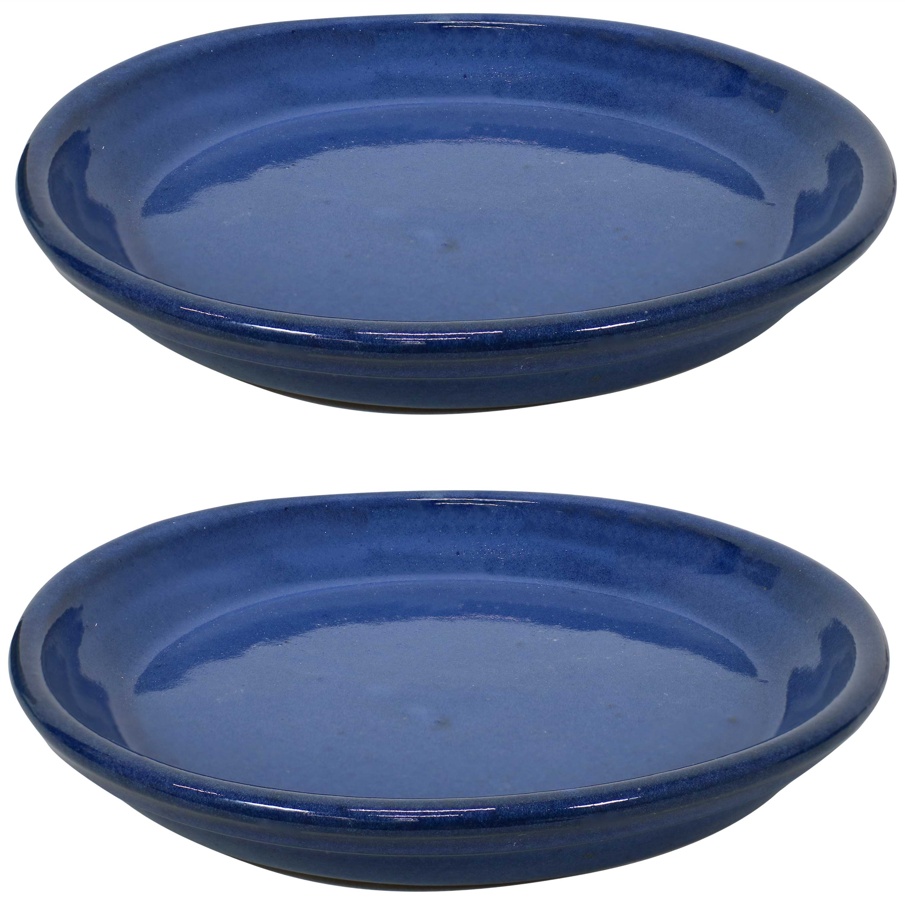  Sunnydaze Decor Ceramic High-Fired Glazed UV and Frost-Resistant Flower Pot Planter Saucers Set of 2 - Obsidian - Bonton