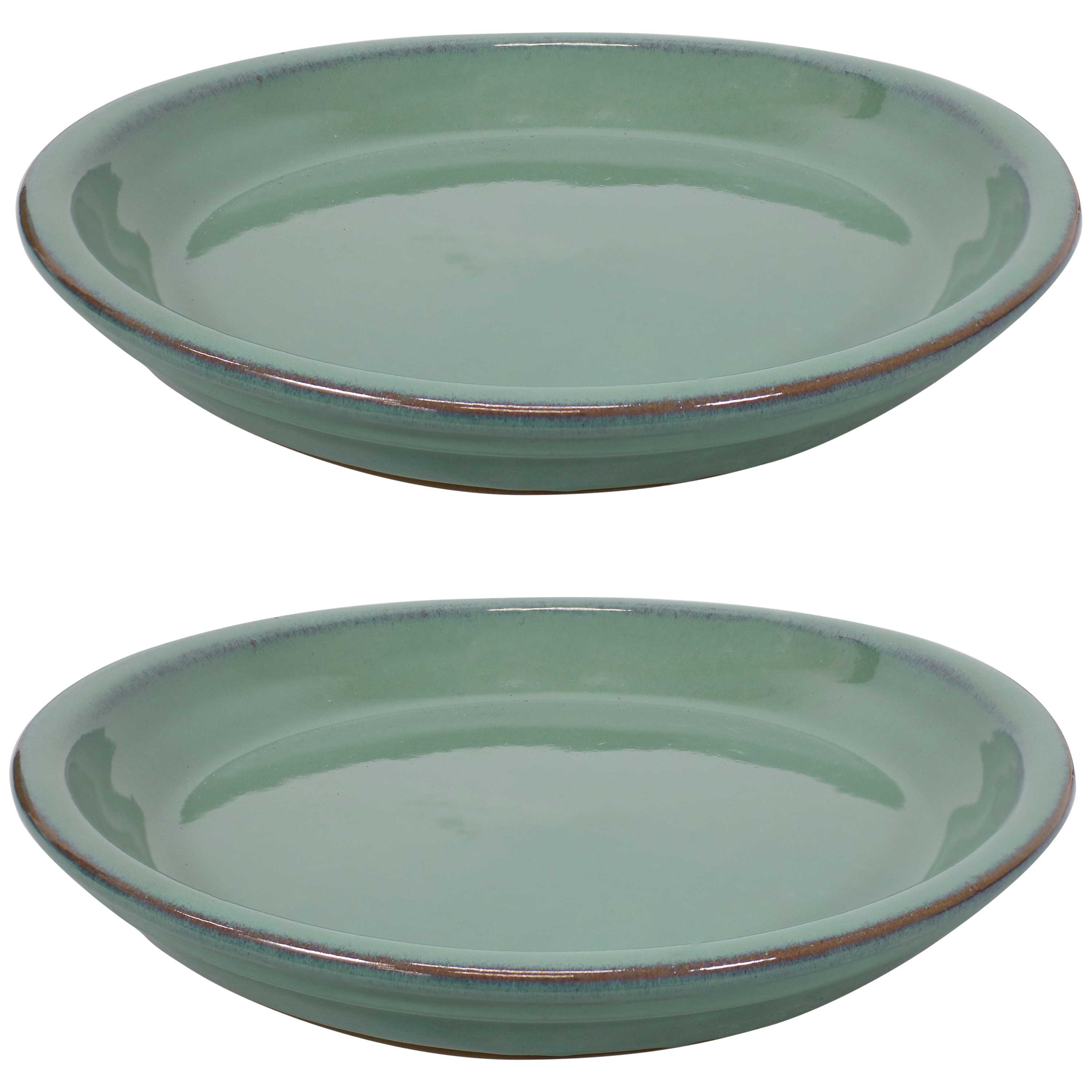  Sunnydaze Decor Ceramic High-Fired Glazed UV and Frost-Resistant Flower Pot Planter Saucers Set of 2 - Forest Lake Green - Bonton