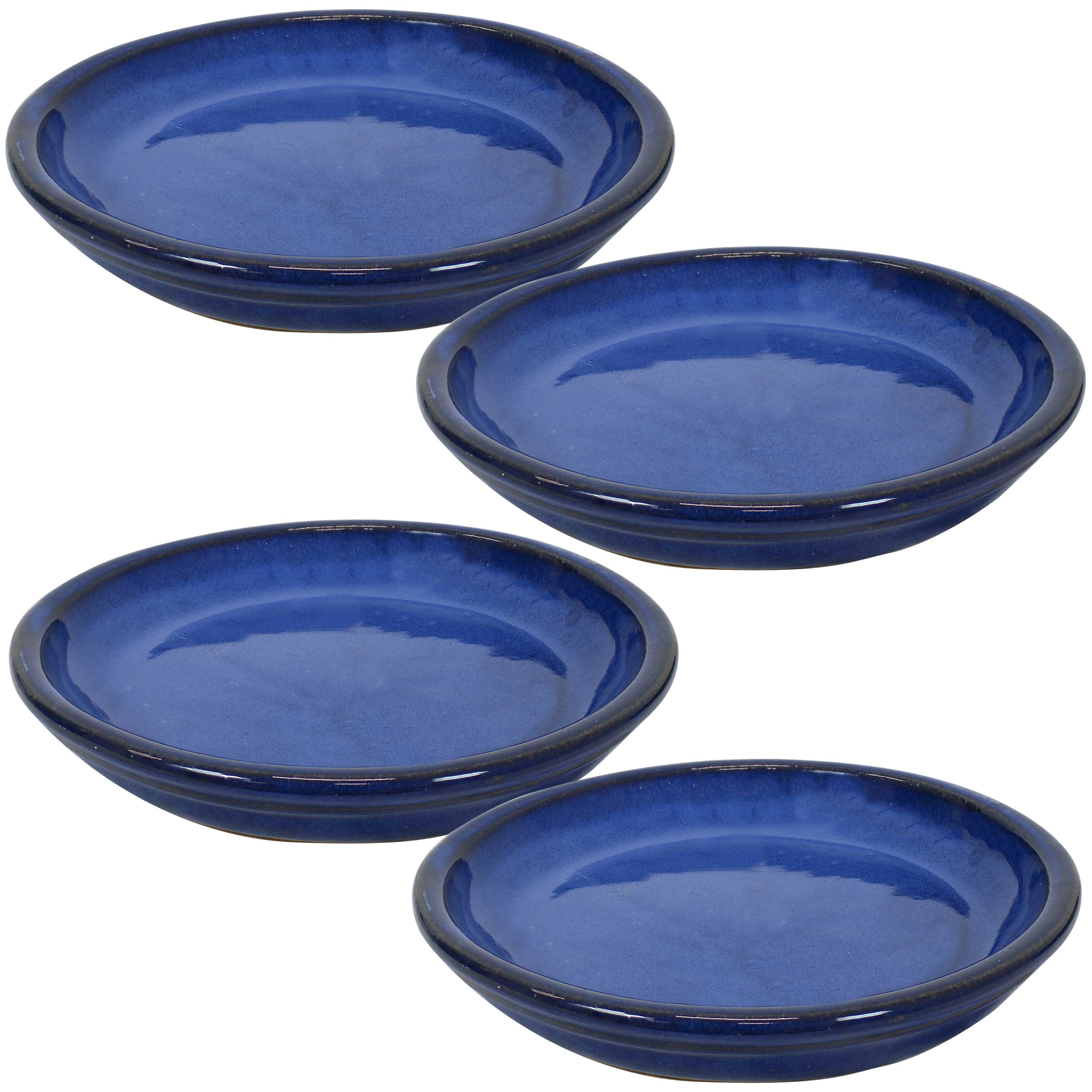  Sunnydaze Decor Ceramic High-Fired Glazed UV-Resistant and Frost-Resistant Flower Pot Planter Saucers Set of 4 - Imperial Blue - Bonton