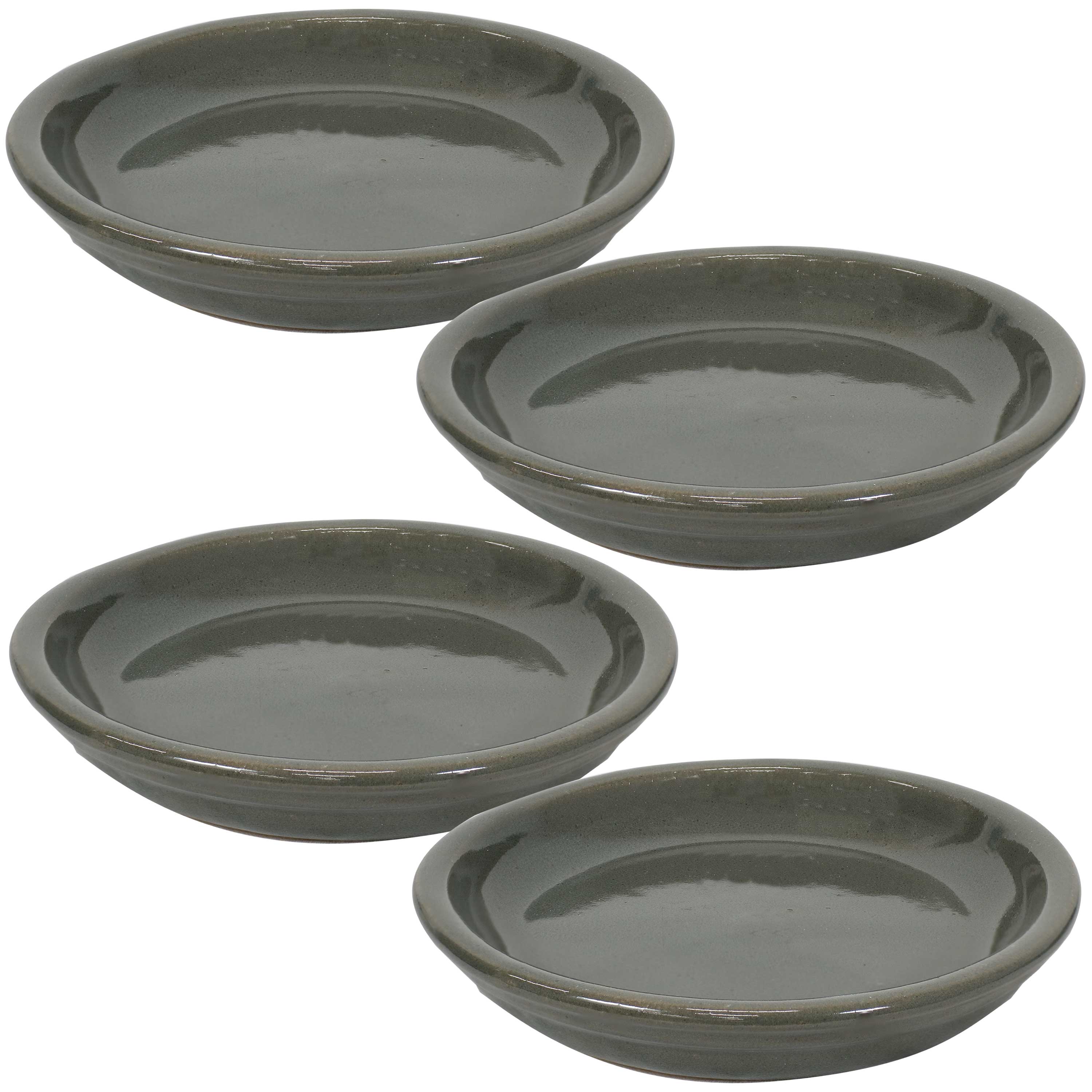  Sunnydaze Decor Ceramic High-Fired Glazed UV-Resistant and Frost-Resistant Flower Pot Planter Saucers Set of 4 - Forest Lake Green - Bonton