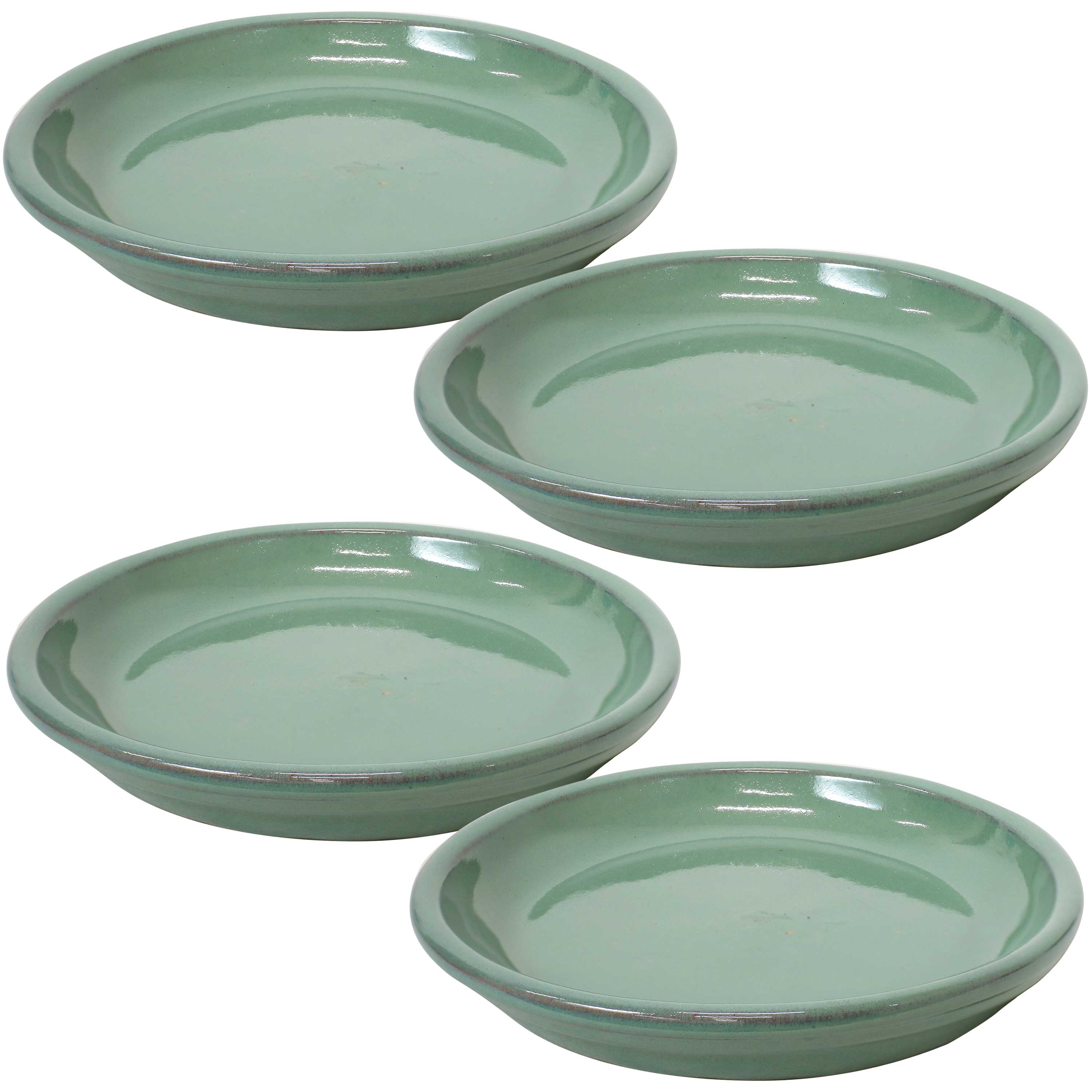  Sunnydaze Decor Ceramic High-Fired Glazed UV-Resistant and Frost-Resistant Flower Pot Planter Saucers Set of 4 - Forest Lake Green - Bonton