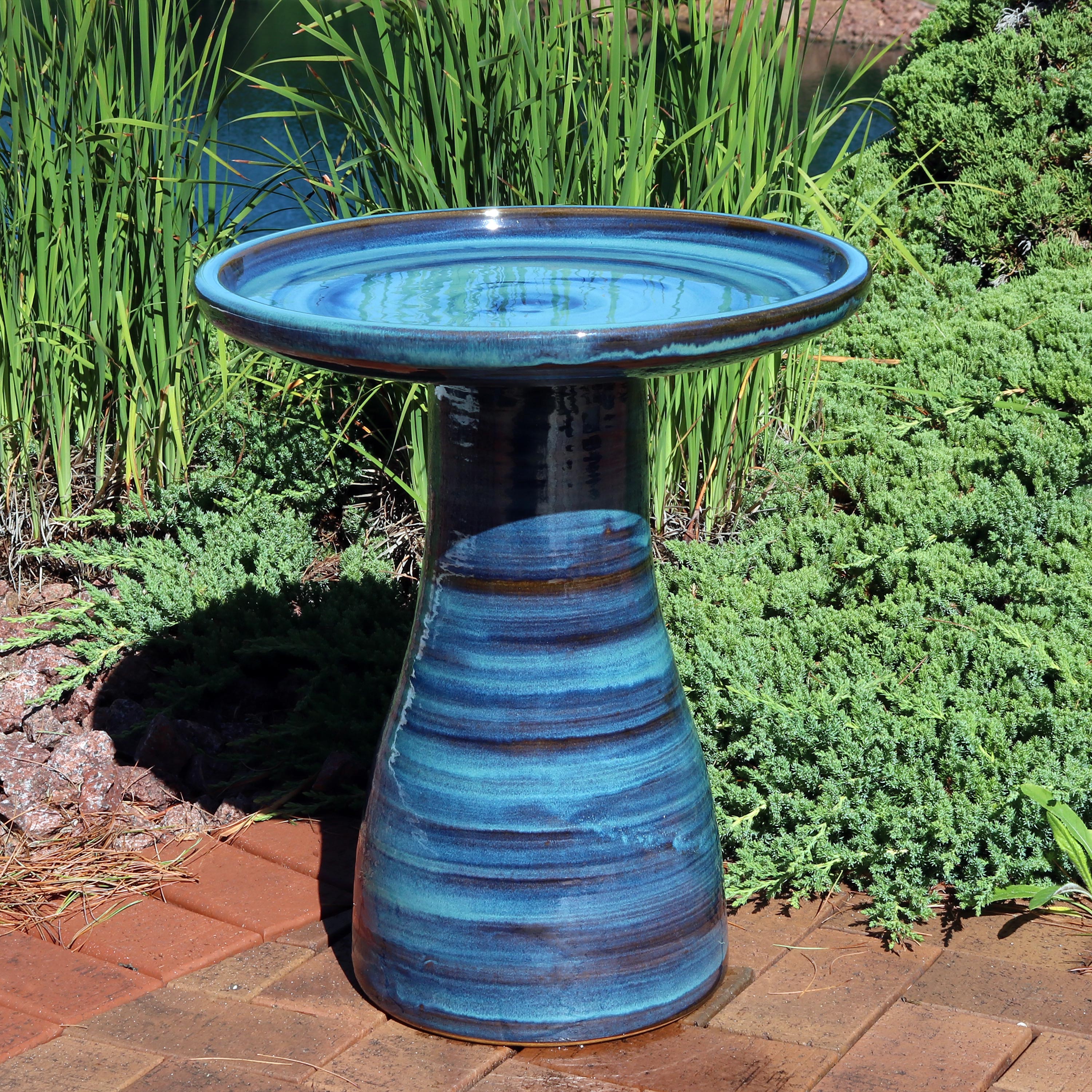  Sunnydaze Decor Weather-Resistant Ceramic Hand-Painted Duo-Tone Bird Bath - Twilight - Bonton