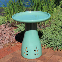 Weather-Resistant Ceramic Hand-Painted Bird Bath