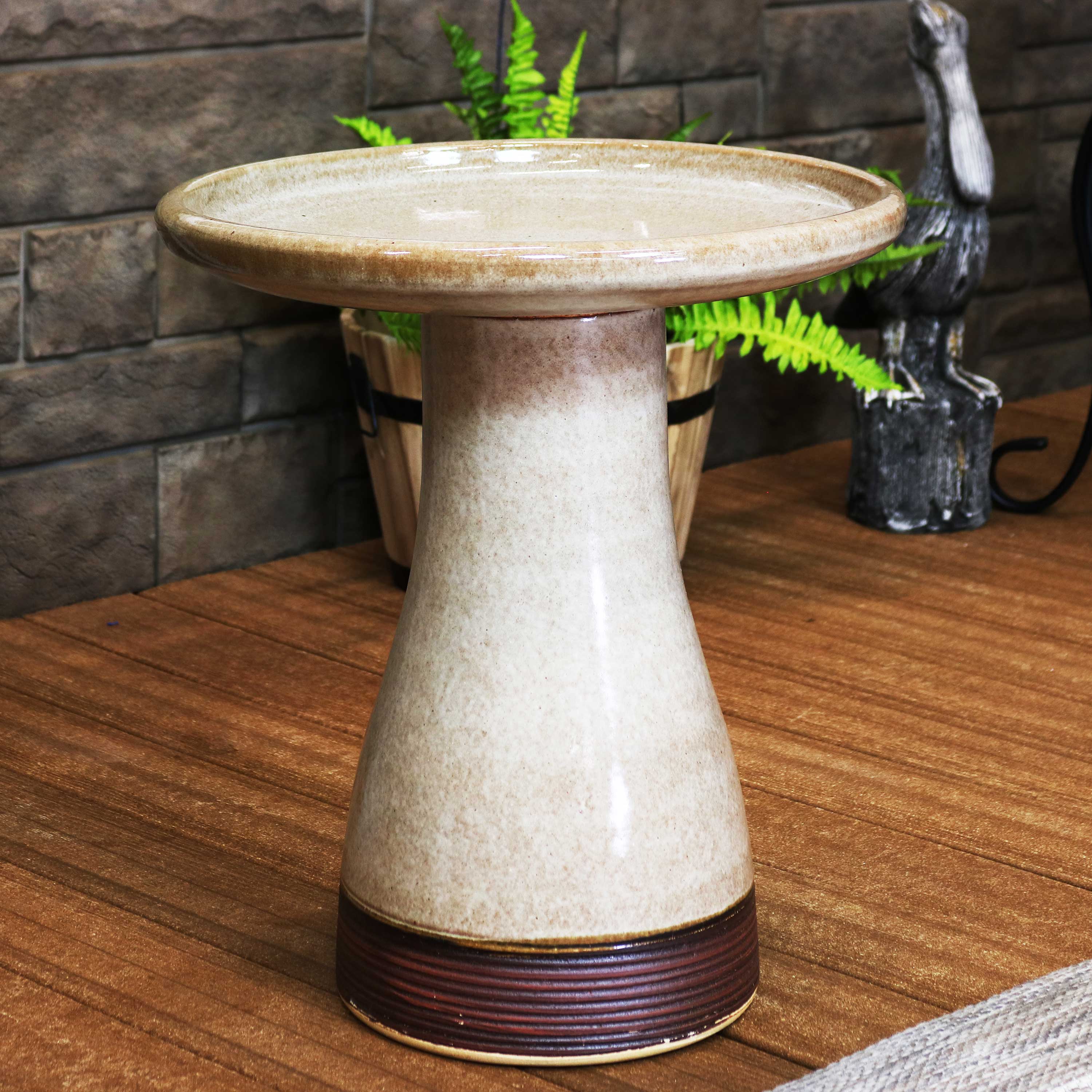  Sunnydaze Decor Weather-Resistant Ceramic Hand-Painted Duo Tone Bird Bath - Yam - Bonton