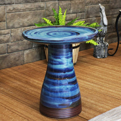 Weather-Resistant Ceramic Hand-Painted Duo Tone Bird Bath