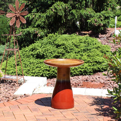 Weather-Resistant Ceramic Hand-Painted Duo-Tone Bird Bath