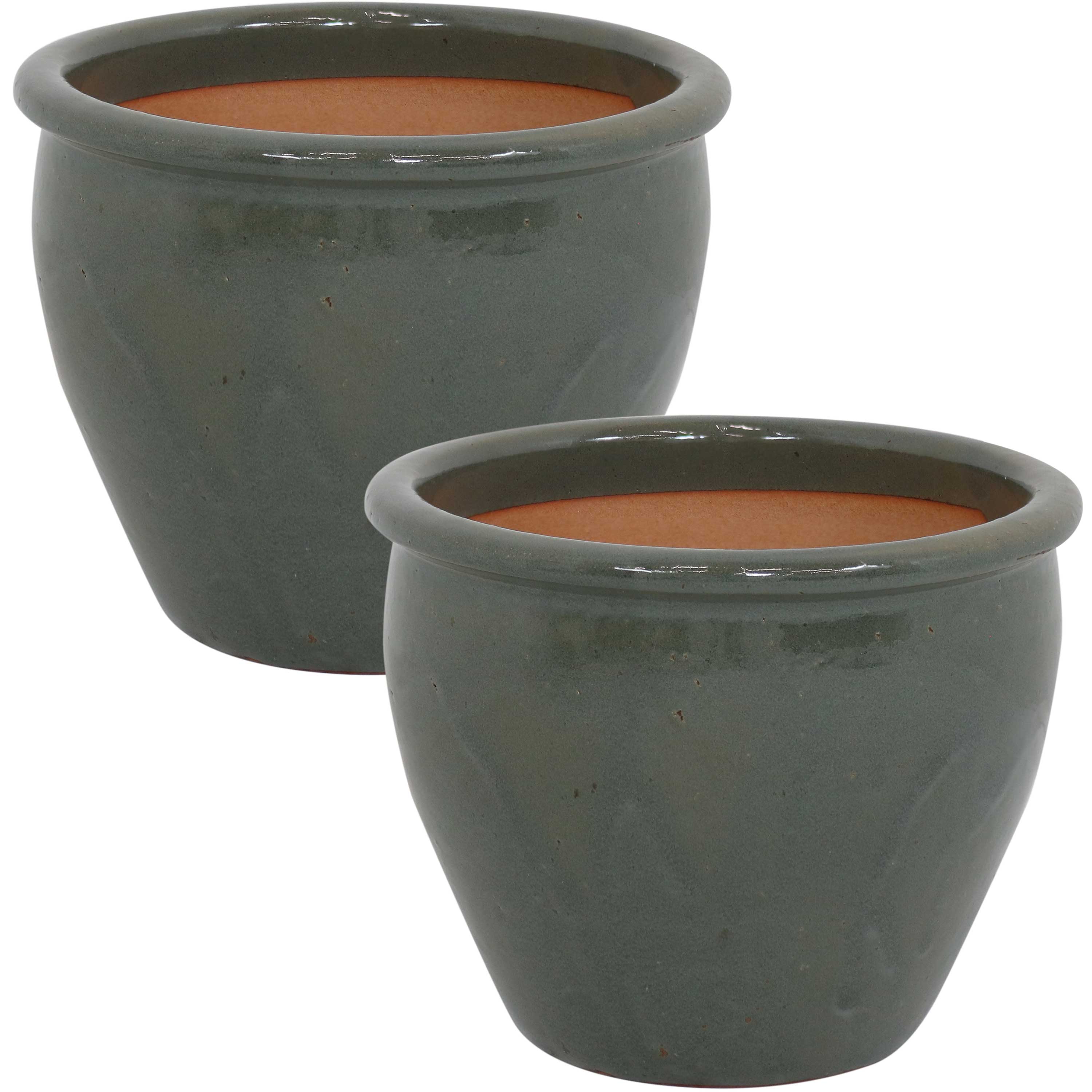  Sunnydaze Decor Chalet UV and Frost-Resistant Ceramic Flower Pots with Drainage Holes Set of 2 - Gray - Bonton