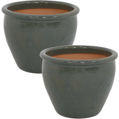 Chalet UV and Frost-Resistant Ceramic Flower Pots with Drainage Holes Set of 2