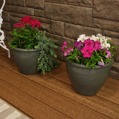 Chalet UV and Frost-Resistant Ceramic Flower Pots with Drainage Holes Set of 2