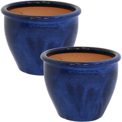 Chalet UV and Frost-Resistant Ceramic Flower Pots with Drainage Holes Set of 2