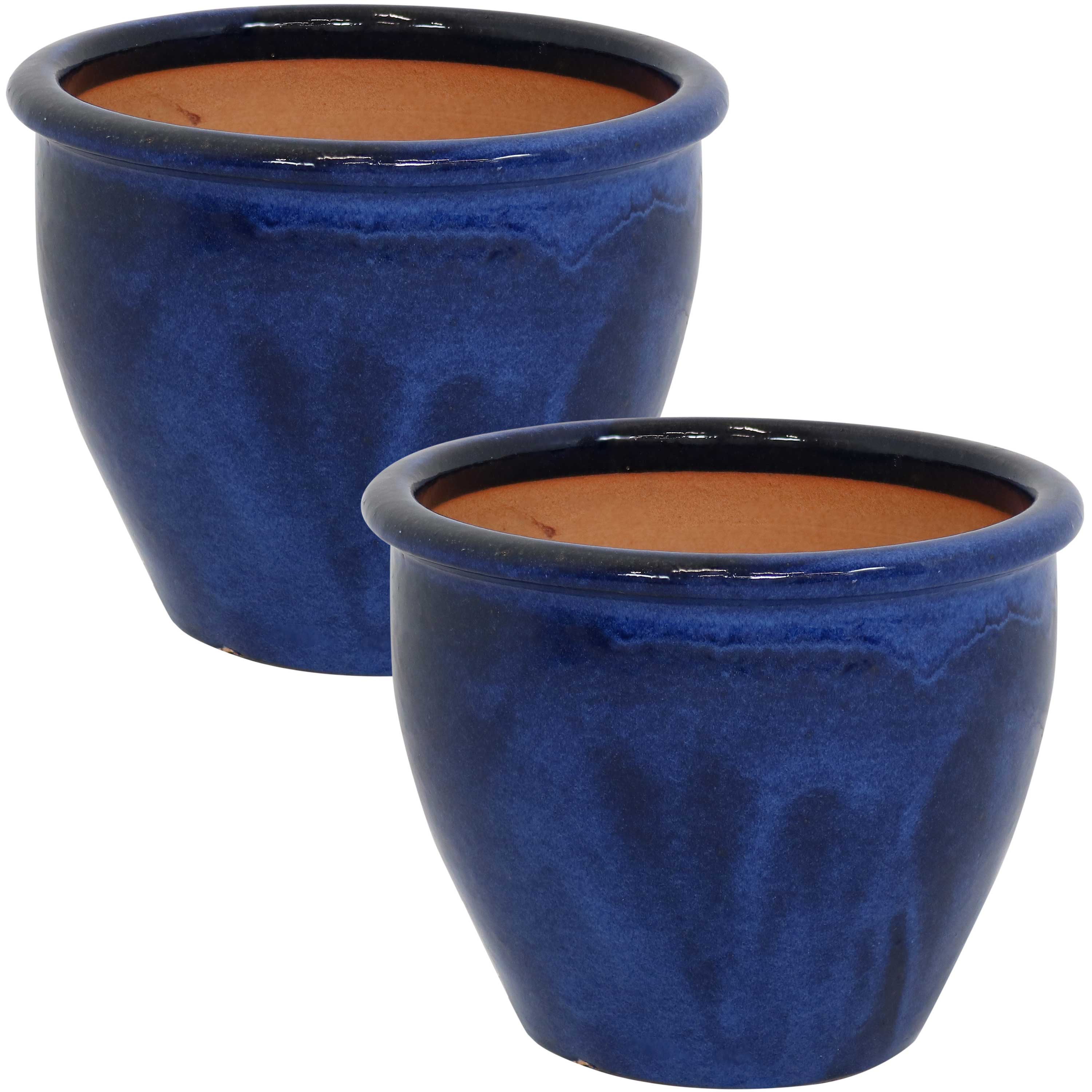  Sunnydaze Decor Chalet UV and Frost-Resistant Ceramic Flower Pots with Drainage Holes Set of 2 - Forest Lake Green - Bonton