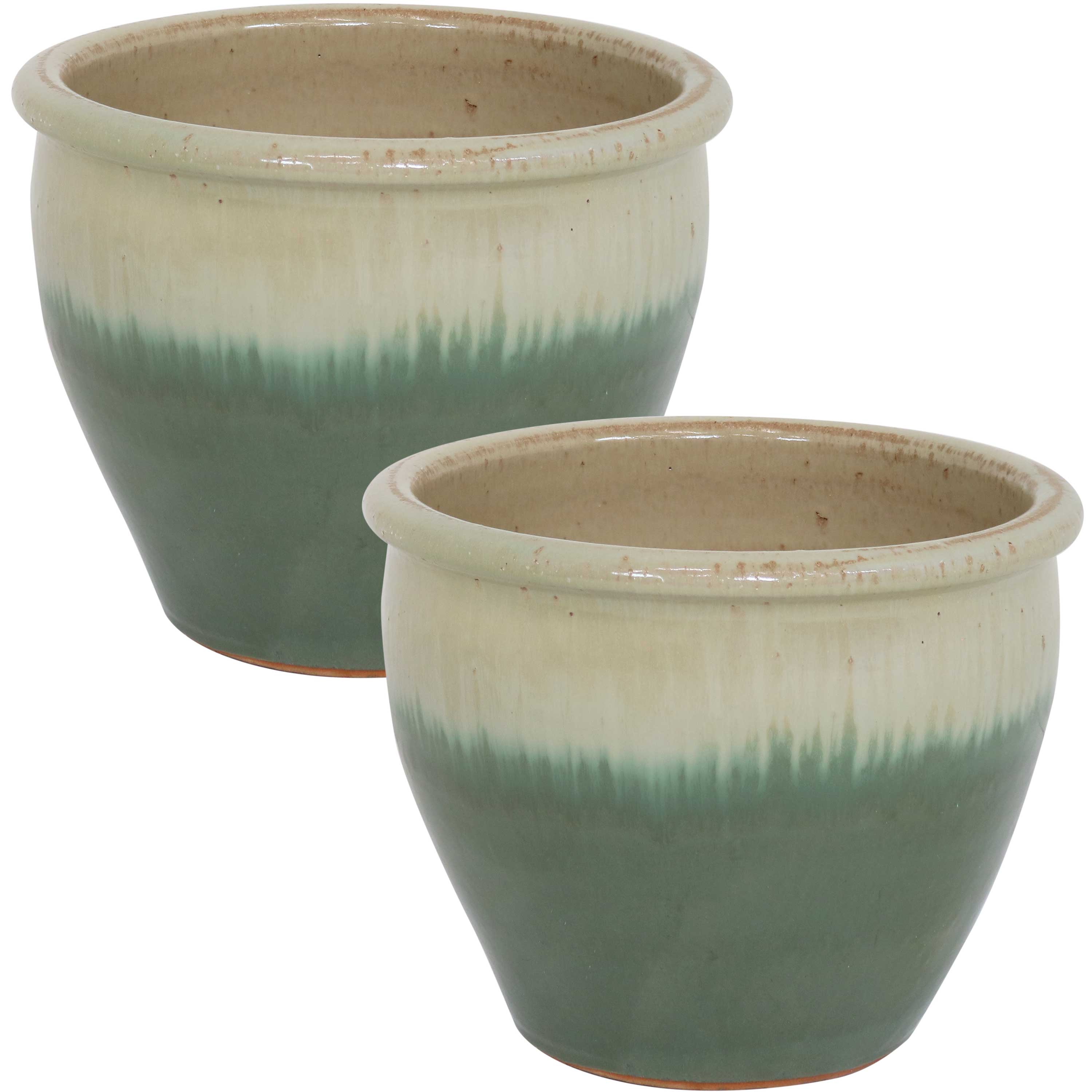  Sunnydaze Decor Chalet UV and Frost-Resistant Ceramic Flower Pots with Drainage Holes Set of 2 - Seafoam - Bonton