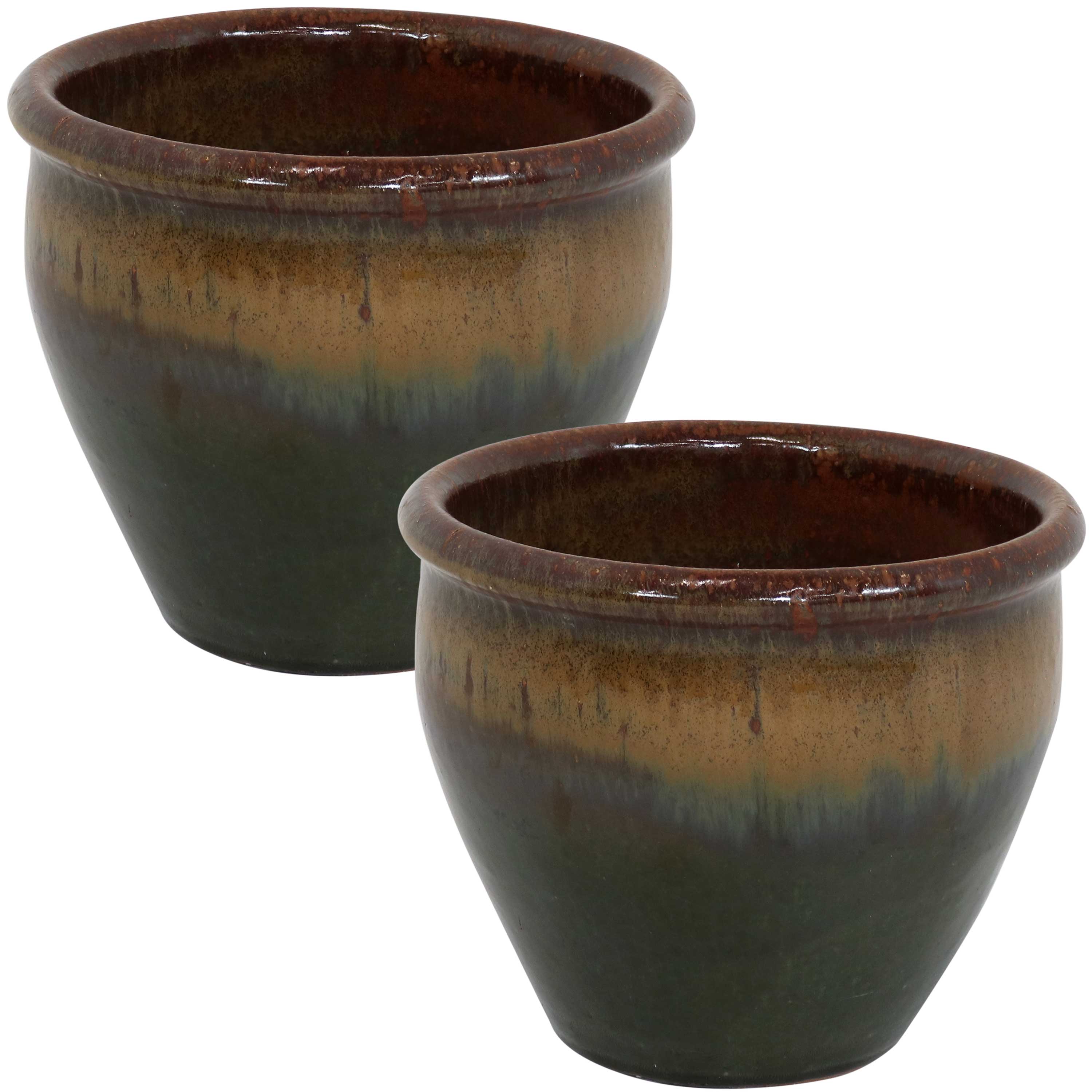  Sunnydaze Decor Chalet UV and Frost-Resistant Ceramic Flower Pots with Drainage Holes Set of 2 - Gray - Bonton