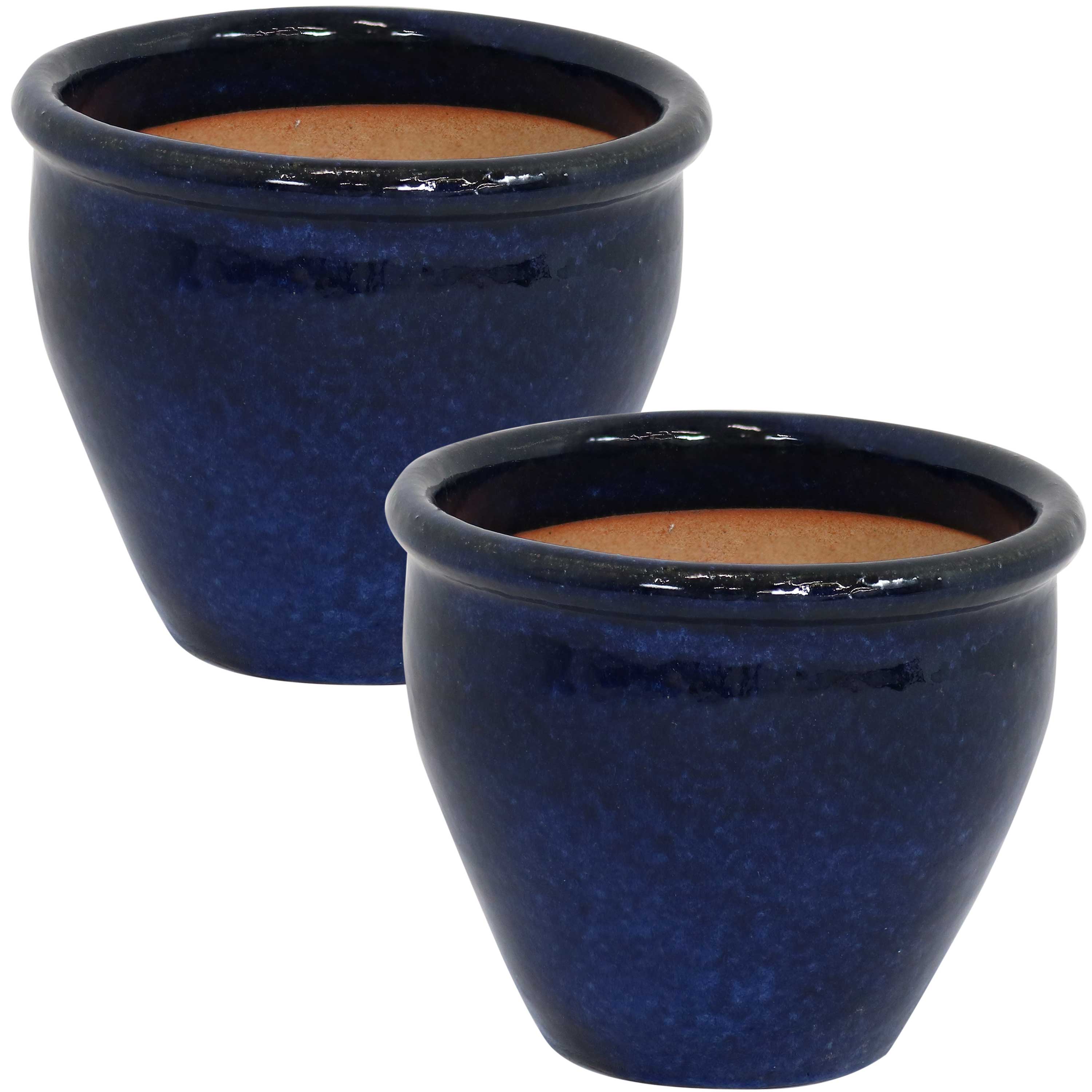  Sunnydaze Decor Chalet UV and Frost-Resistant Ceramic Flower Pots with Drainage Holes Set of 2 - Forest Lake Green - Bonton