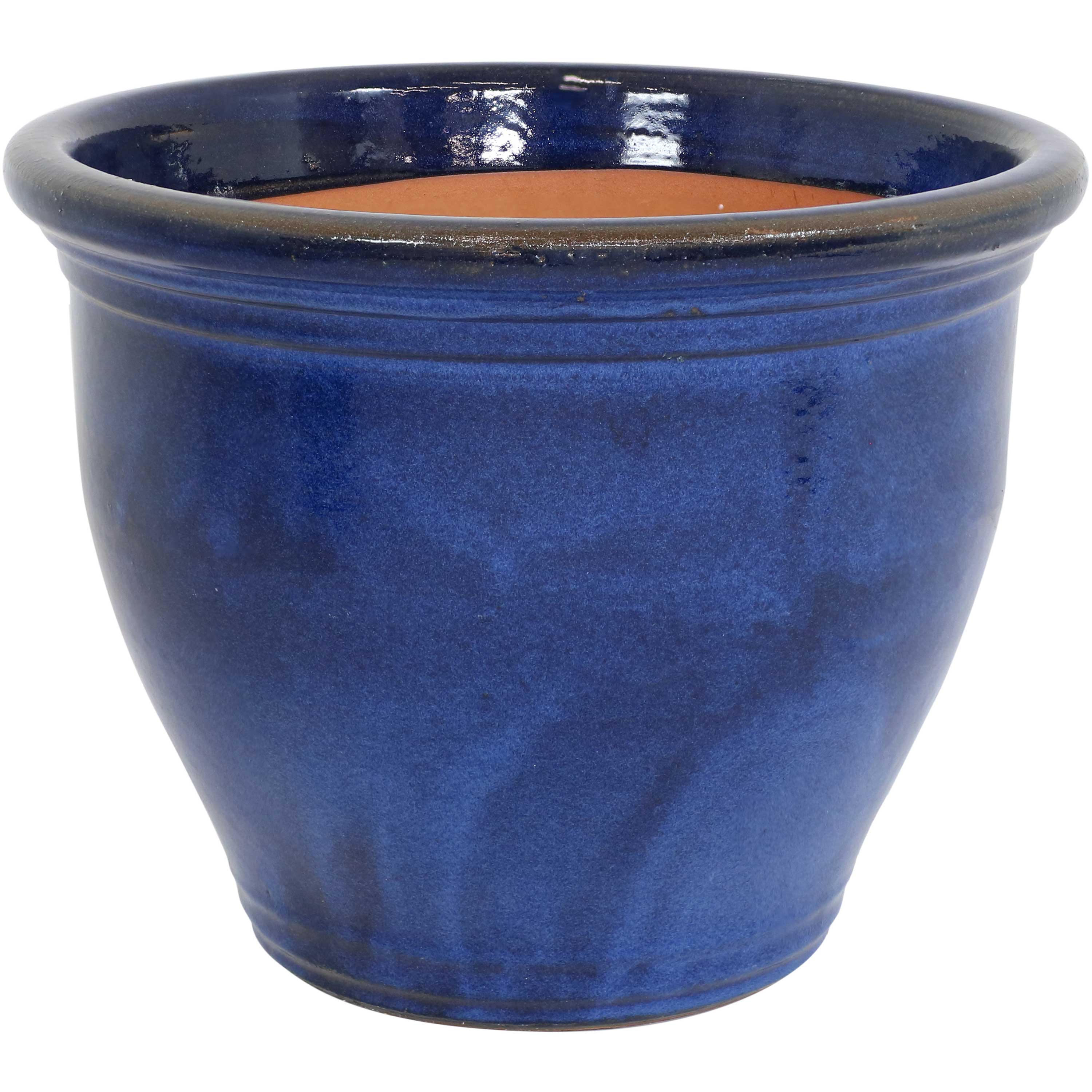  Sunnydaze Decor Studio UV and Frost-Resistant Ceramic Flower Pot Planter with Drainage Holes - Imperial Blue - Bonton