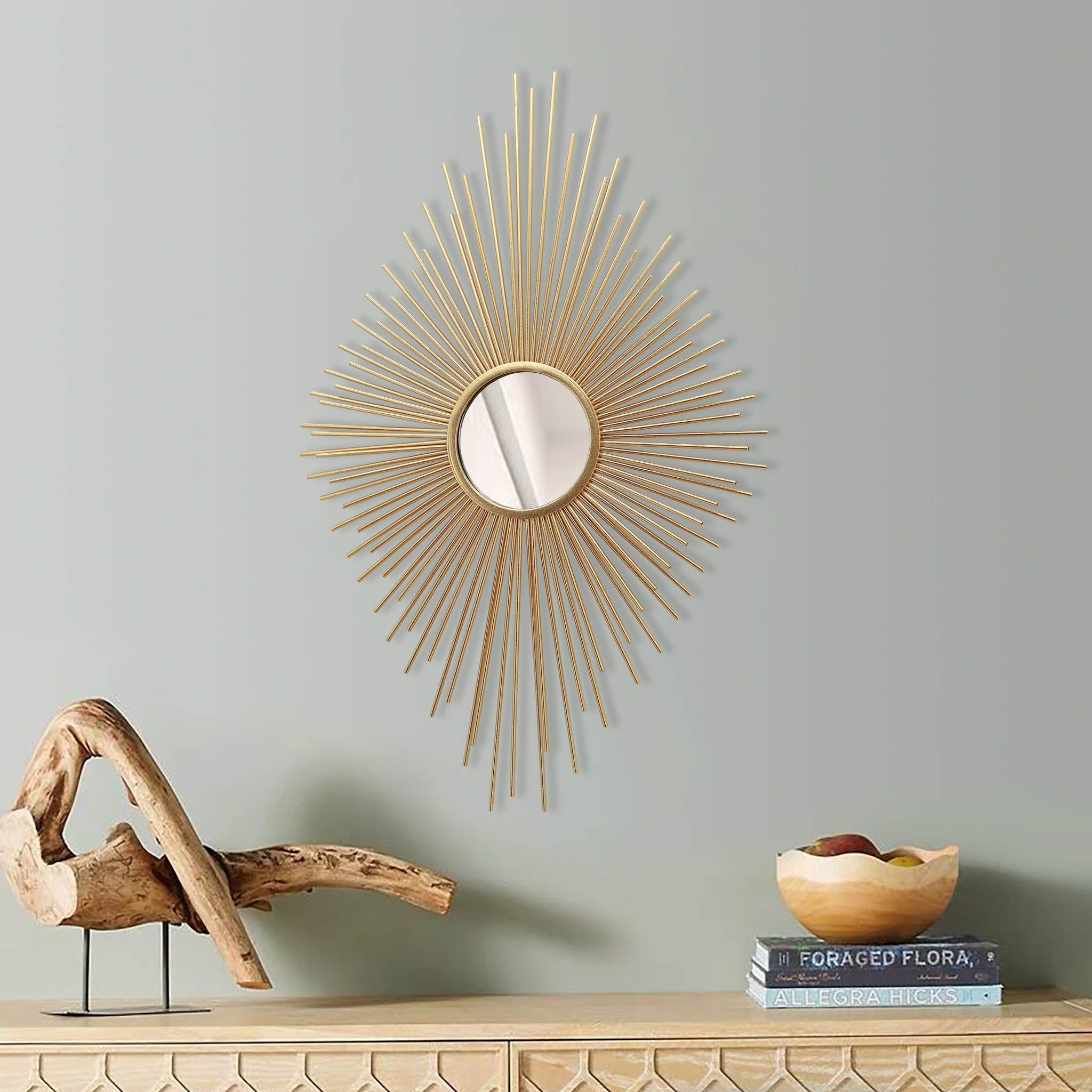  Paris Loft Metal Sunburst Wall Mirror, Diamond-Shaped Wall Mirror - Gold - Bonton