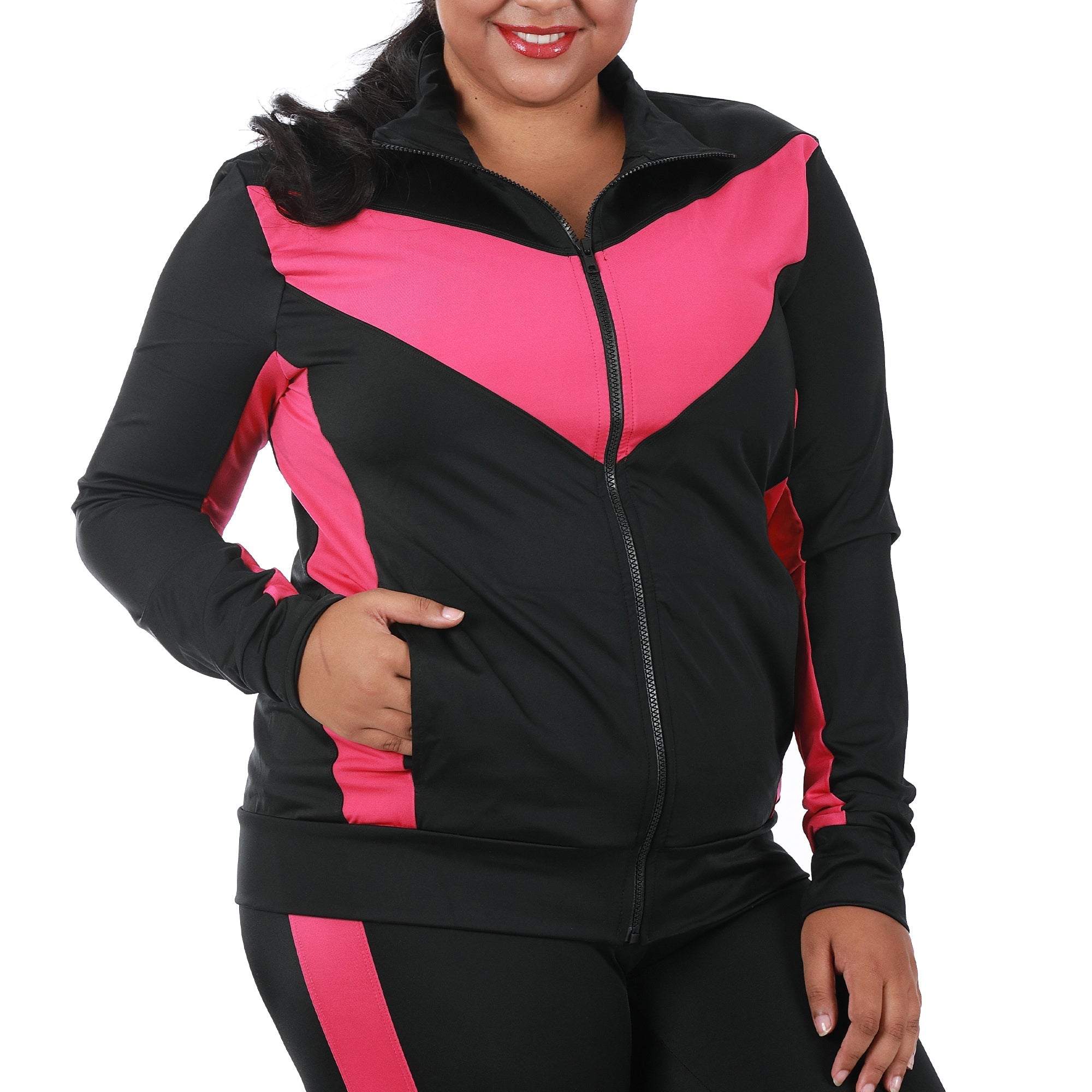  InstantFigure InstantFigure Curvy Plus Size Activewear Compression Jacket AWJ029C - Black/White - Bonton