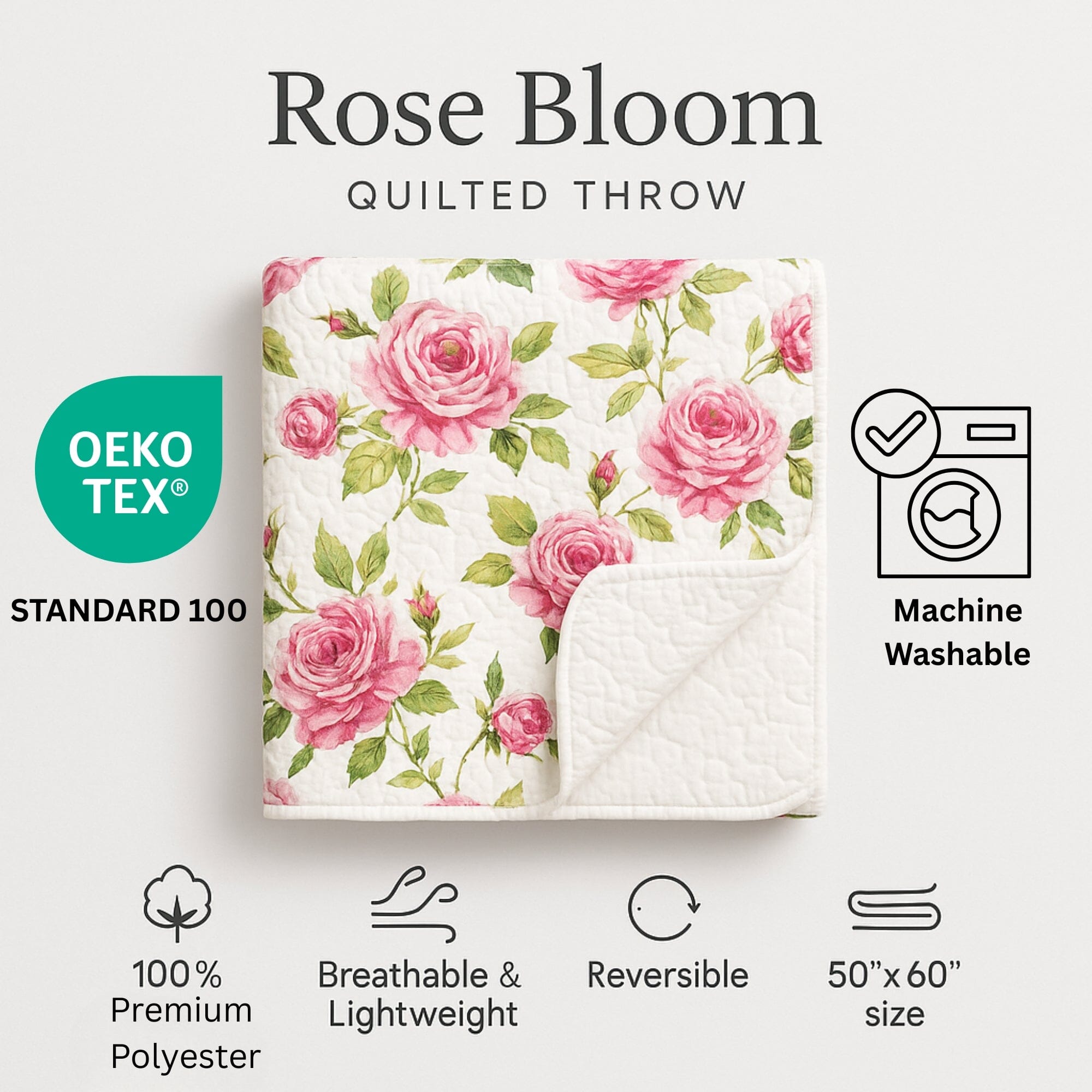  DaDa Bedding Collection DaDa Bedding Romantic Roses Floral Throw Blanket - Lovely Spring Pink & White Scalloped Colorful Lightweight Breathable - Bright Vibrant Quilted Throw Blanket - 50 x 60 by DaDa Bedding Collection - Default Title - Bonton
