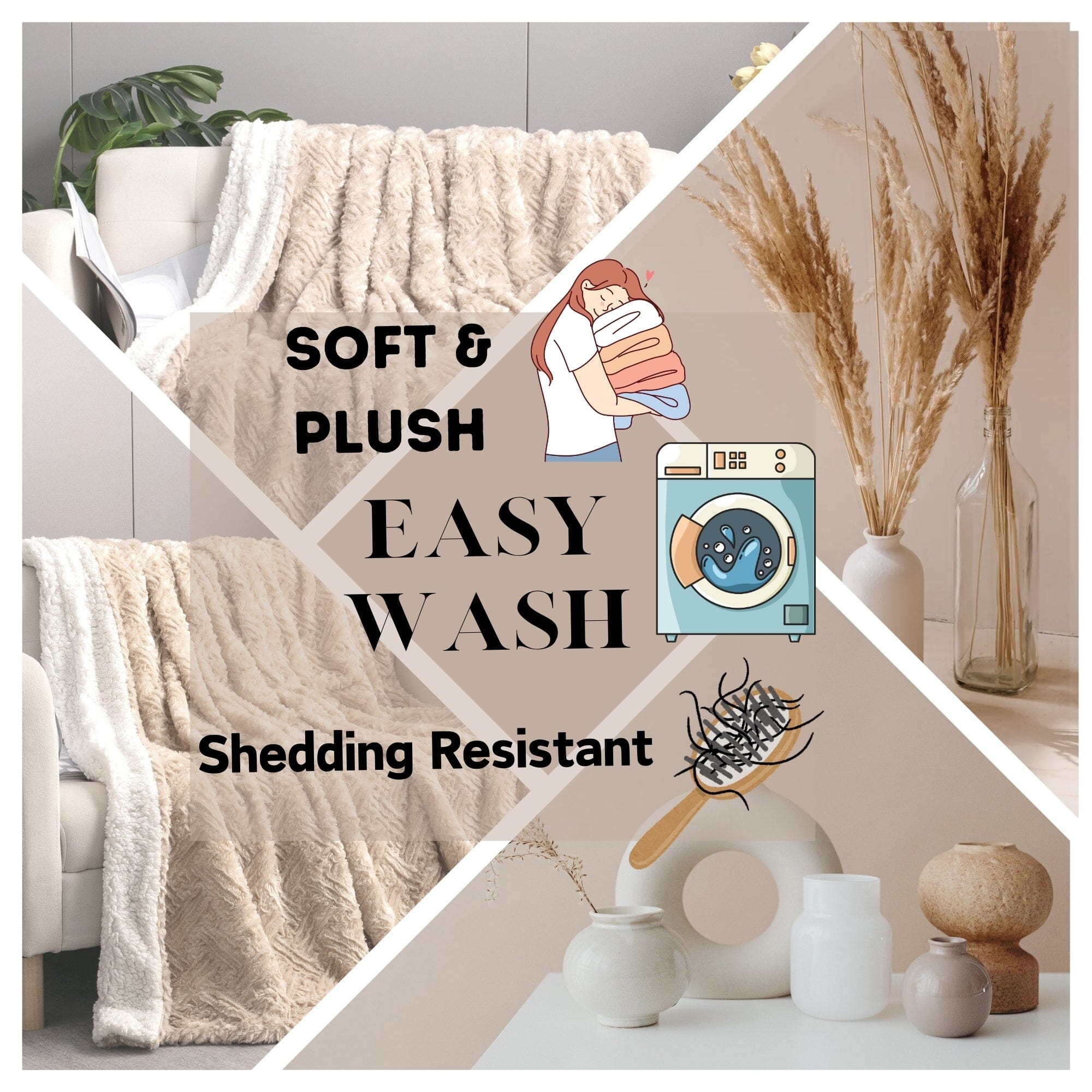  DaDa Bedding Collection DaDalogy Bedding Champagne Ivory Faux Fur Throw Blanket - Dreamy Gold Geometric Embossed Sherpa Backside - Super Soft Warm Cozy Plush Fluffy by DaDa Bedding Collection - 90